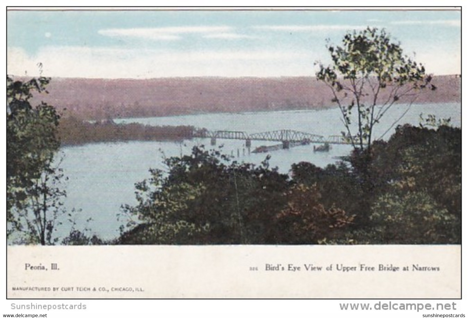 Illinois Peoria Birds Eye View Of Upper Free Bridge At Narrows 1908 Curteich - Peoria