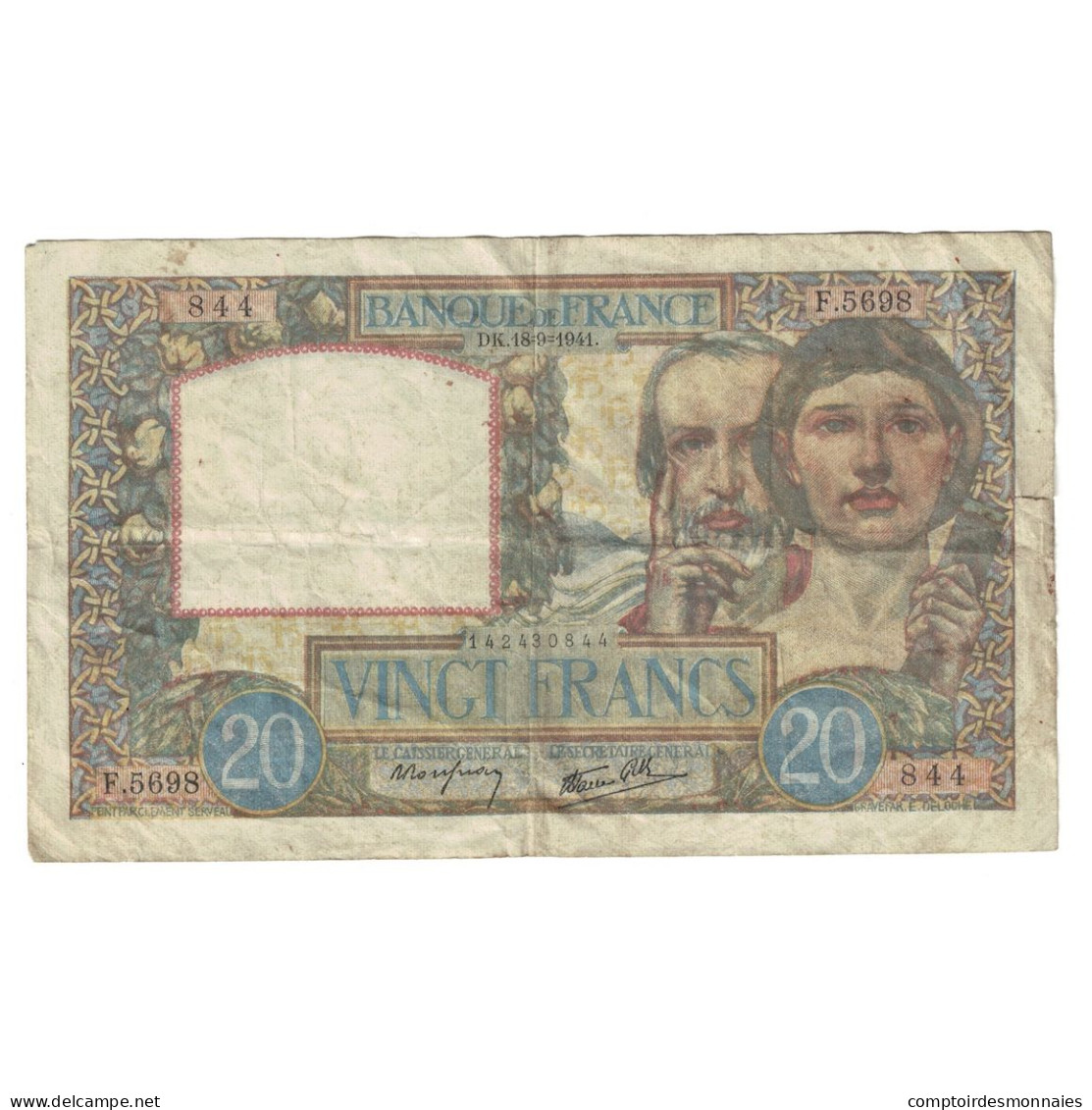 France, 20 Francs, Science Et Travail, 1941, F.569, TB, Fayette:12.18, KM:92b - 20 F 1939-1942 ''Science Et Travail''