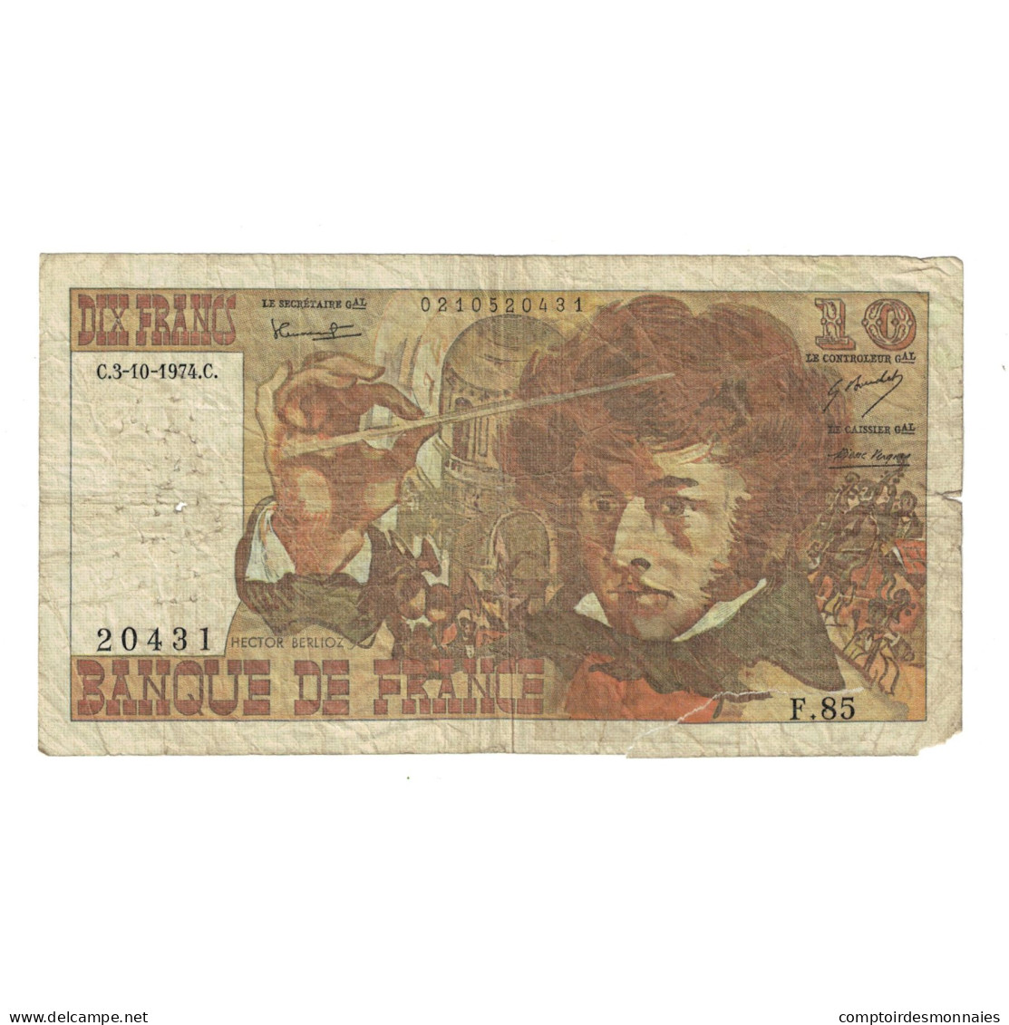 France, 10 Francs, Berlioz, 1974, F.85, AB, Fayette:63.7a, KM:150a - 10 F 1972-1978 ''Berlioz''
