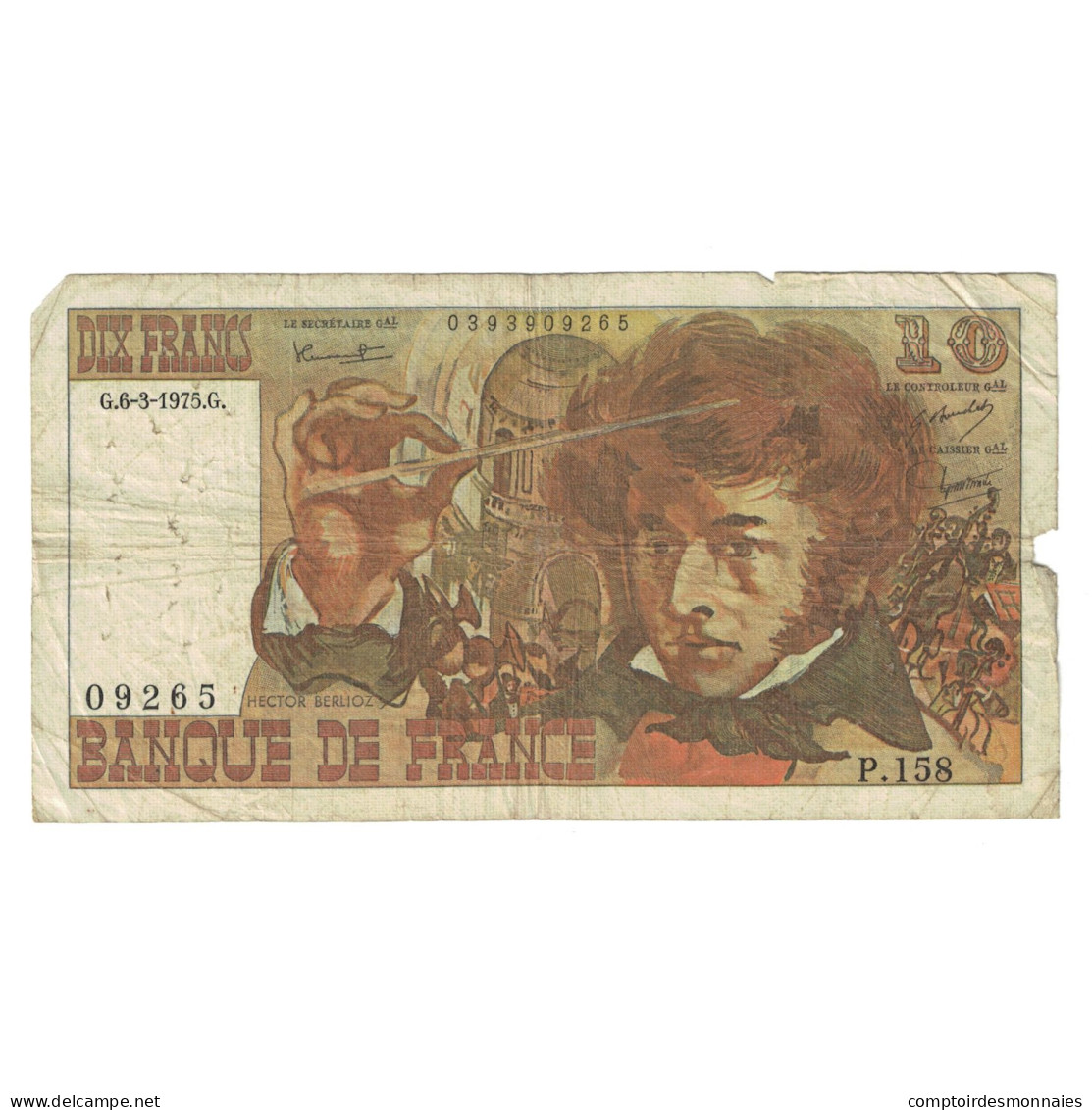 France, 10 Francs, Berlioz, 1975, P.158, AB, Fayette:63.9, KM:150b - 10 F 1972-1978 ''Berlioz''