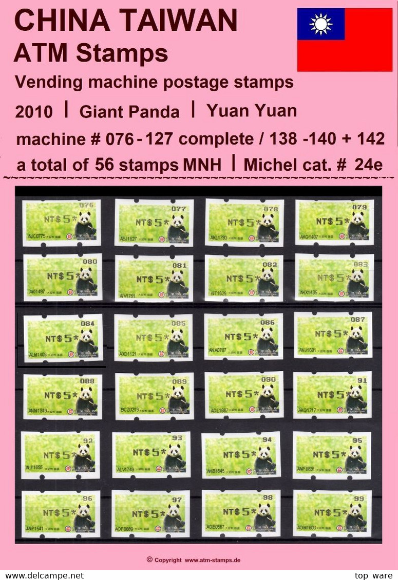 2010 Automatenmarken China Taiwan Panda Yuan Yuan Bear / ATM 23 Black / 56 Different Machine Numbers MNH / 电子邮票 - Distributeurs