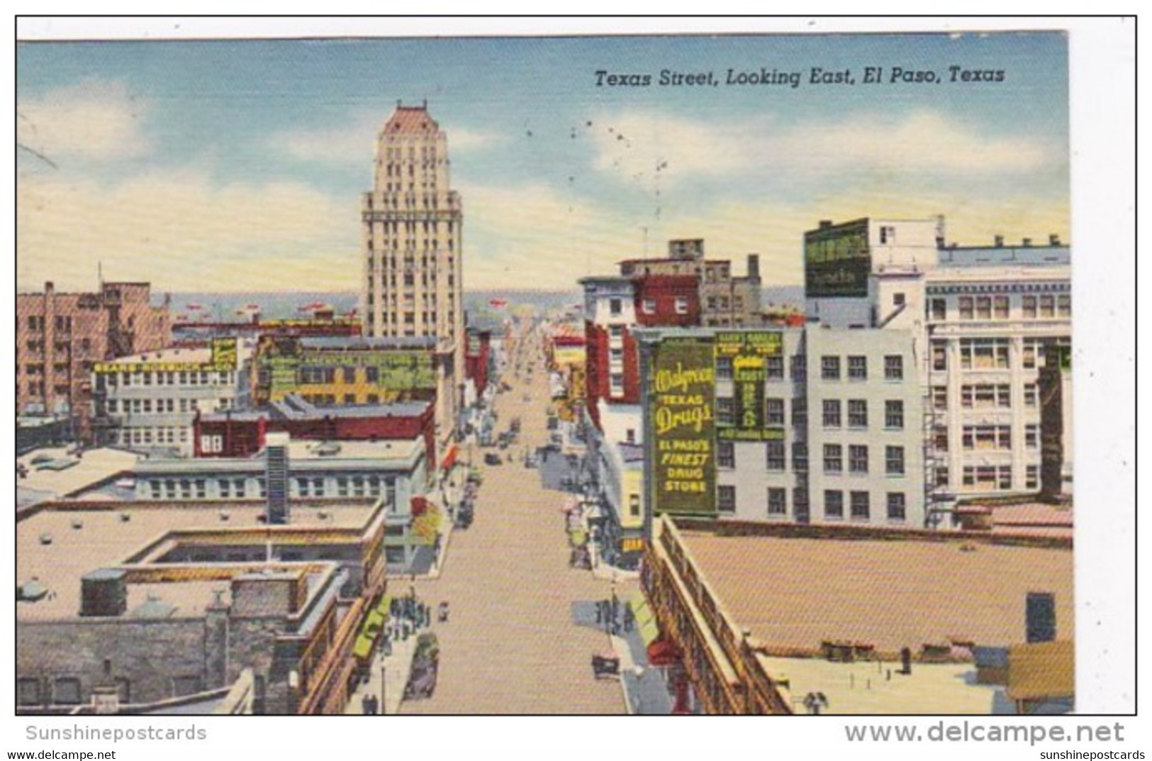 Texas El Paso Texas Street Looking East 1941 Curteich - El Paso