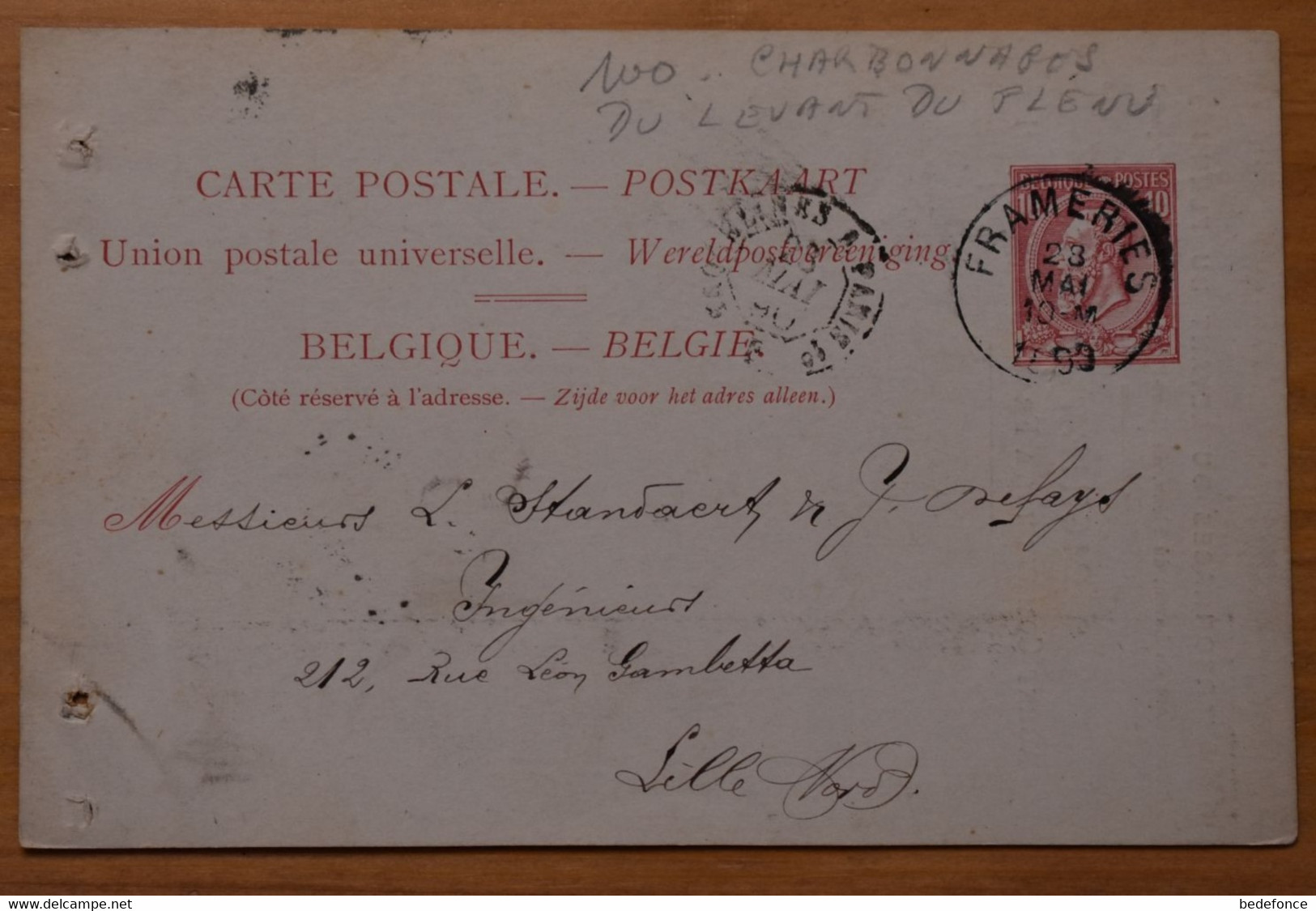 Carte Postale - Belgique - Circulé De Frameries à Lille - 28-05-1890 - Charbonnages Du Levant Du Flénu - Frameries