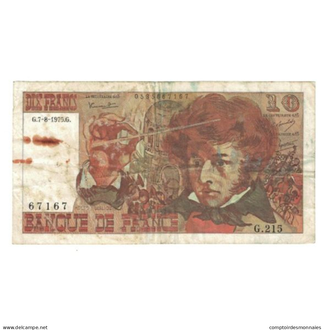 France, 10 Francs, Berlioz, 1975, G.215, AB, Fayette:63.12, KM:150b - 10 F 1972-1978 ''Berlioz''