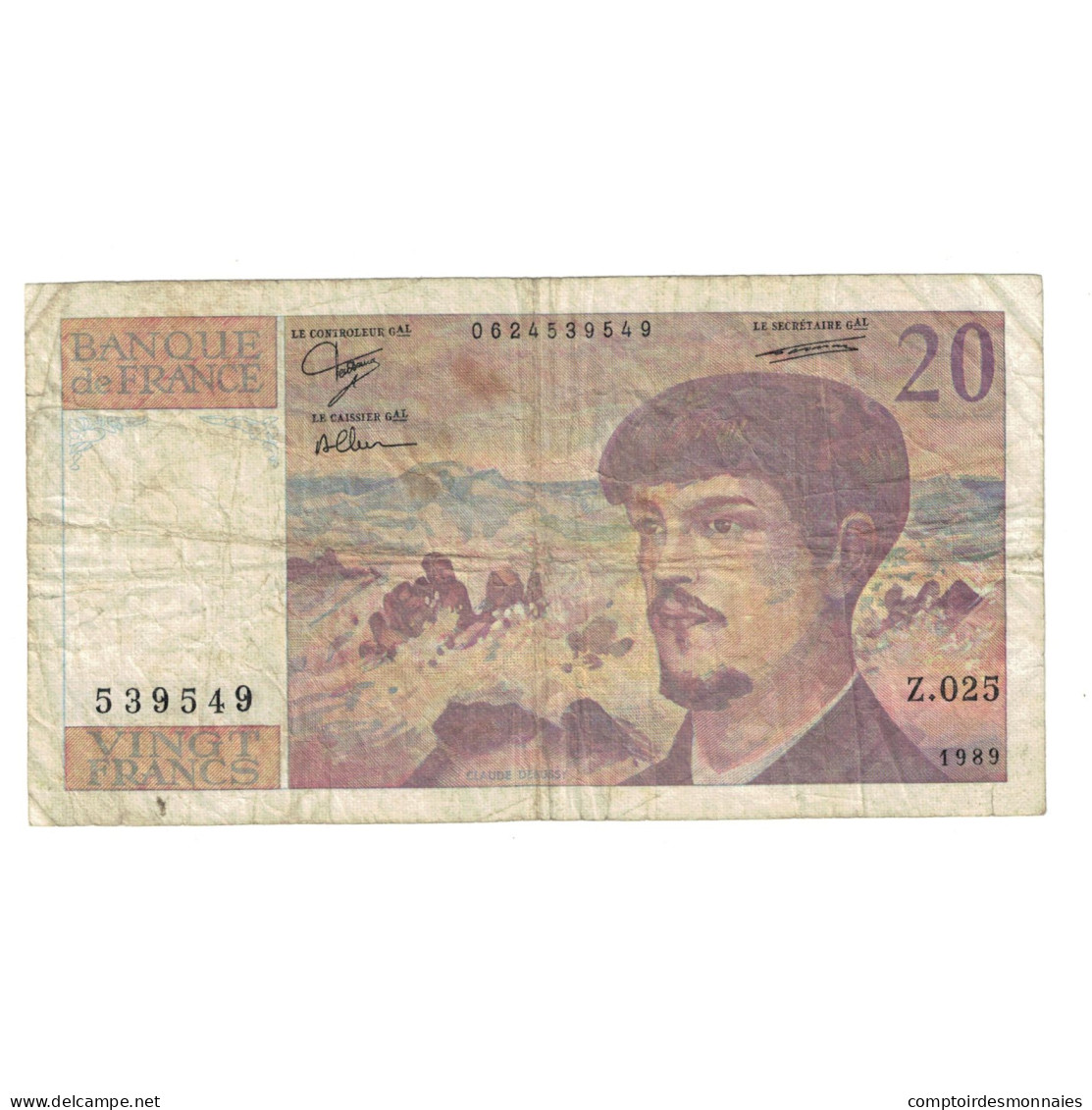 France, 20 Francs, Debussy, 1989, Z.025, B, Fayette:66.10, KM:151c - 20 F 1980-1997 ''Debussy''