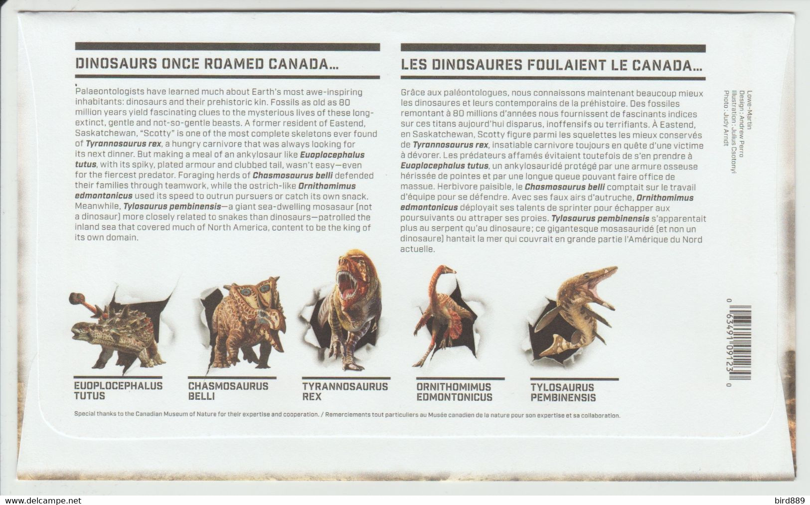 2015 Canada Dinosaurs FDC Check Both Images - 2011-...