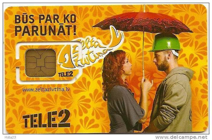 LATVIA  2009 GSM-GOLD FISH - Umbrella , Grat Women And Men Used Phone Card (LOT - 125 - SARK) - Letonia