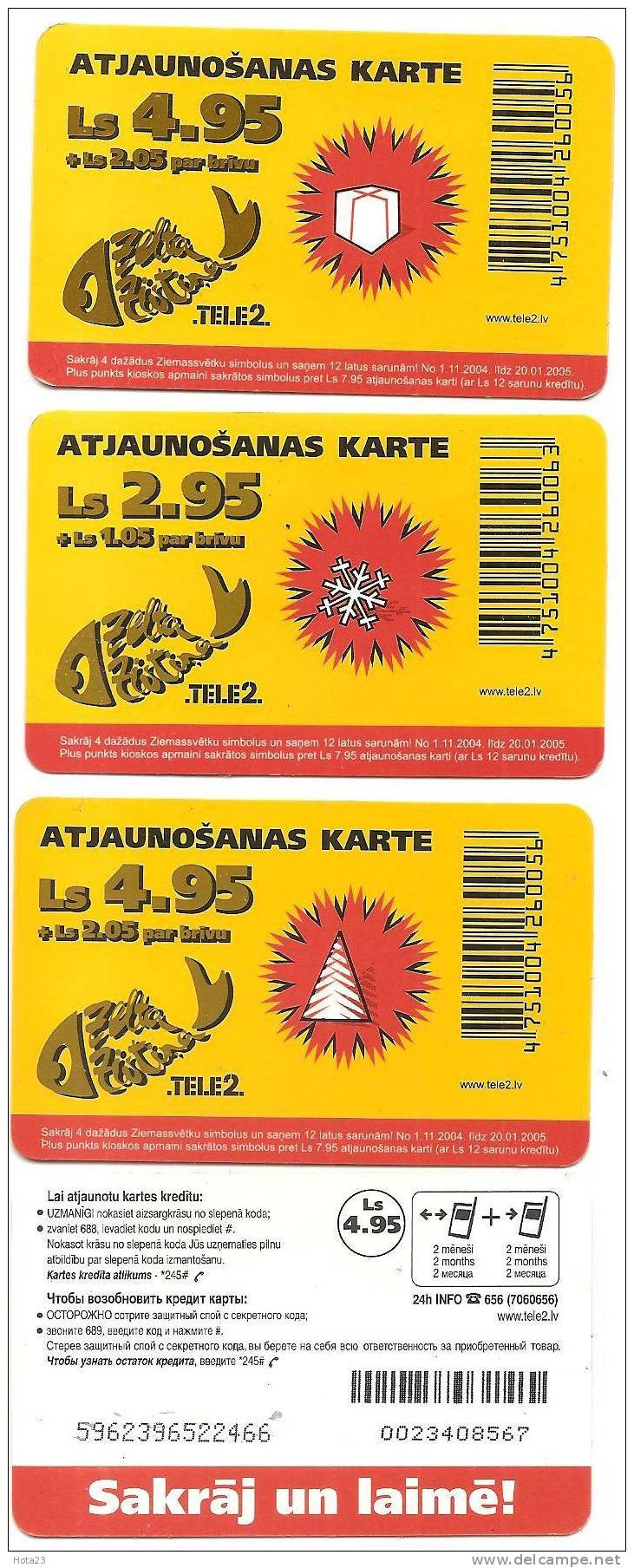 Latvia GSM Prepaid Cards Used Gold Fish CHRISTMAS LOTERIA LOT 3 PCS - Latvia