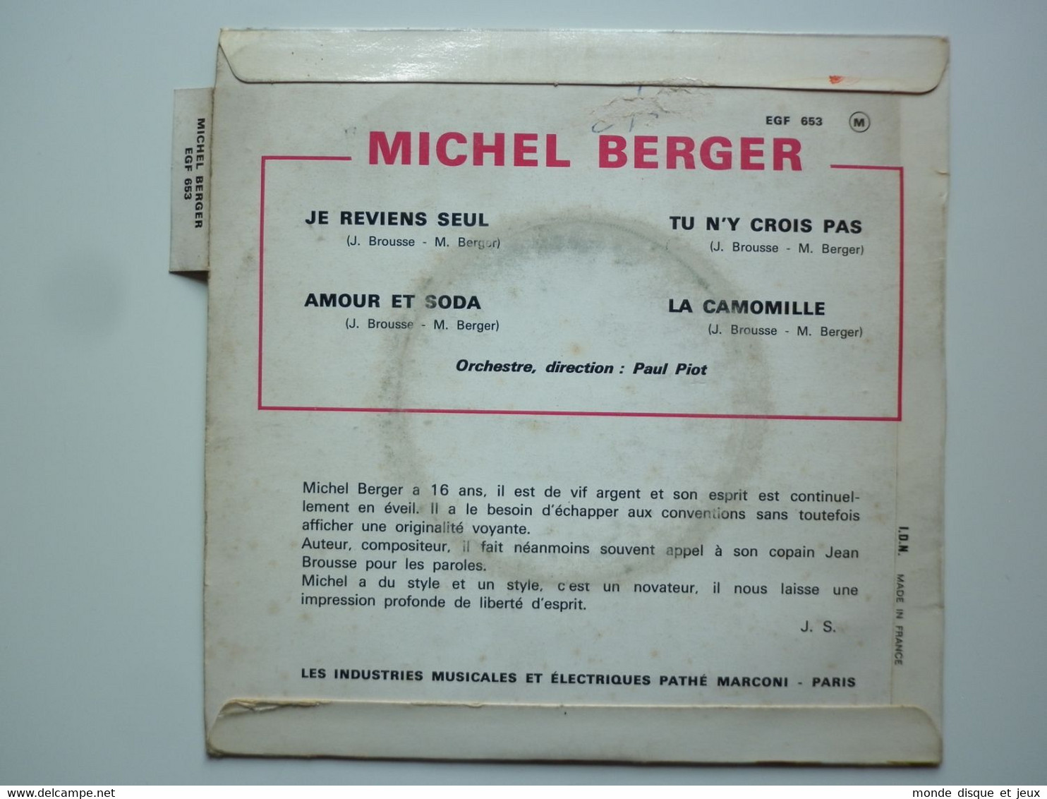 Michel Berger 45Tours EP Vinyle Amour Et Soda - 45 T - Maxi-Single