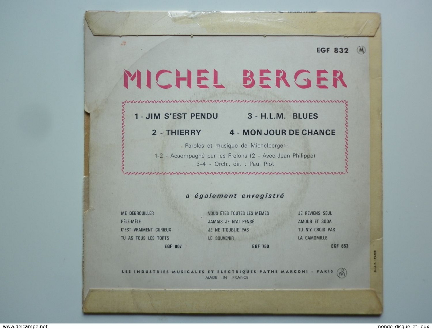 Michel Berger 45Tours EP Vinyle Jim S'est Pendu - 45 T - Maxi-Single