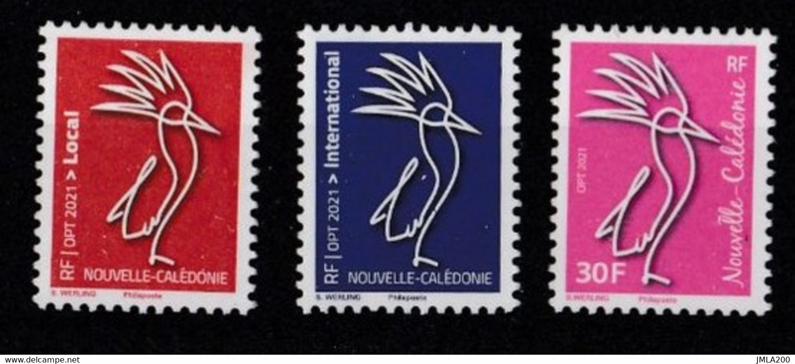 Nouvelle-Calédonie  2021 Cagou Werling 1402 à 1403 Les 3 Timbres  ( Rouge + Bleu + Fuschia ) NEUF ** - Nuovi