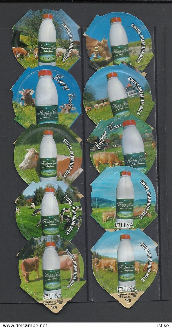 Switzerland, Coffee Cream Labels, "Happy Cow" Milk Ad, Lot Of  37. - Opercules De Lait