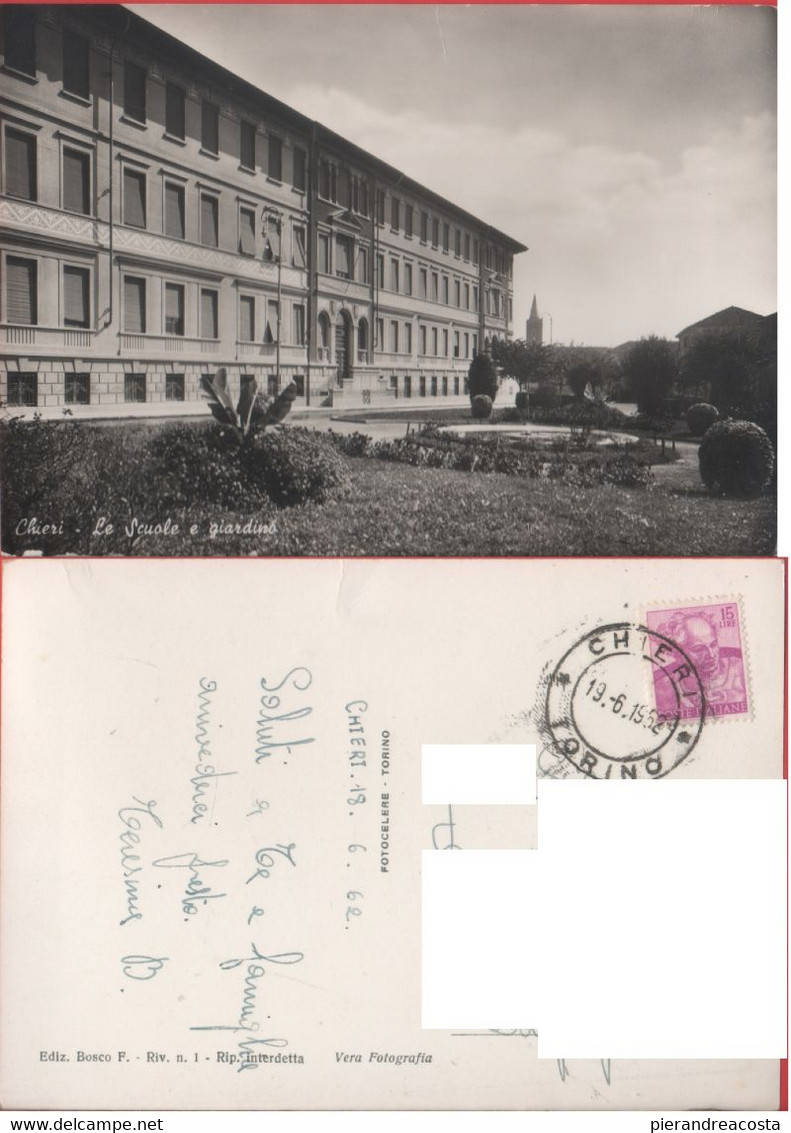 Chieri (TO). Le Scuole E Il Giardino. Viaggiata 1962 - Other & Unclassified