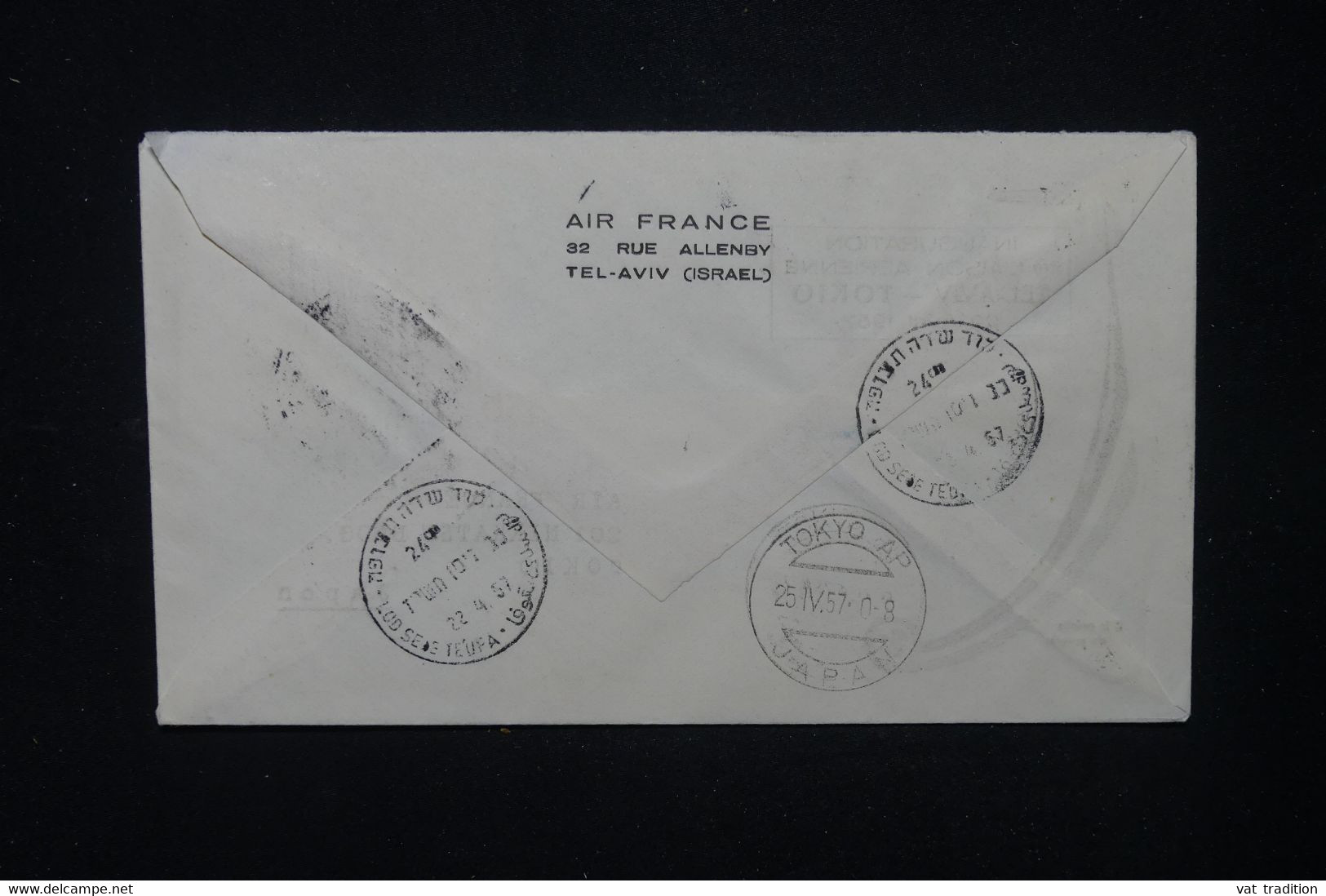 ISRAËL - Enveloppe Air France Du 1er Vol Tel Aviv / Tokyo En 1957 - L 119089 - Cartas & Documentos
