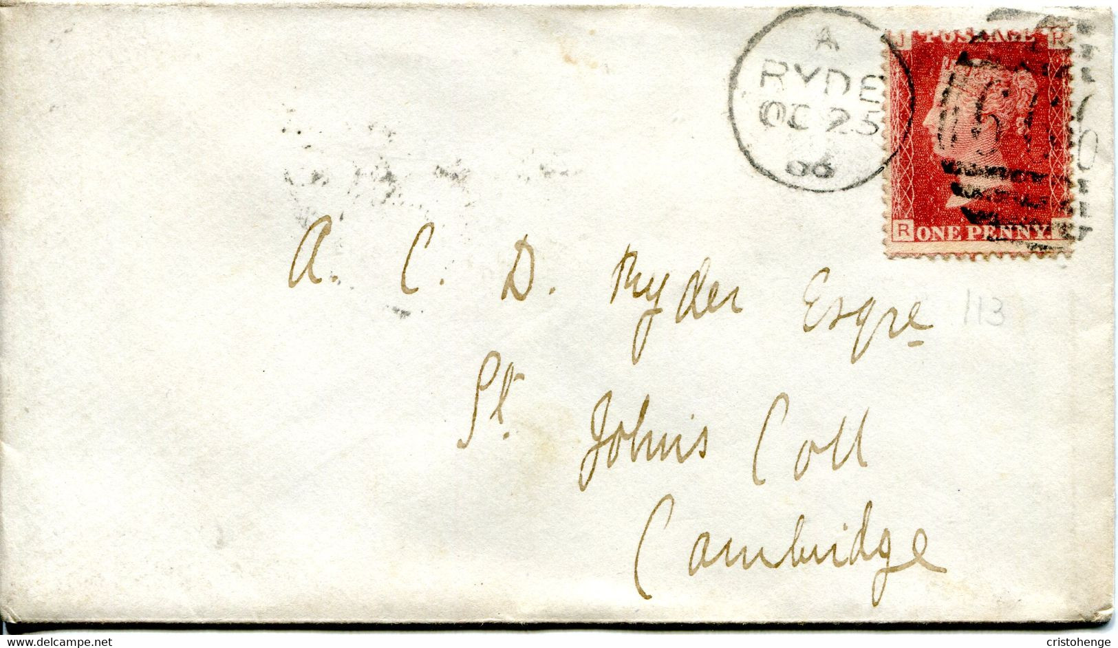 Great Britain - England 1868 Cover Ryde To Cambridge - 1d Red - Plate 113 - Covers & Documents