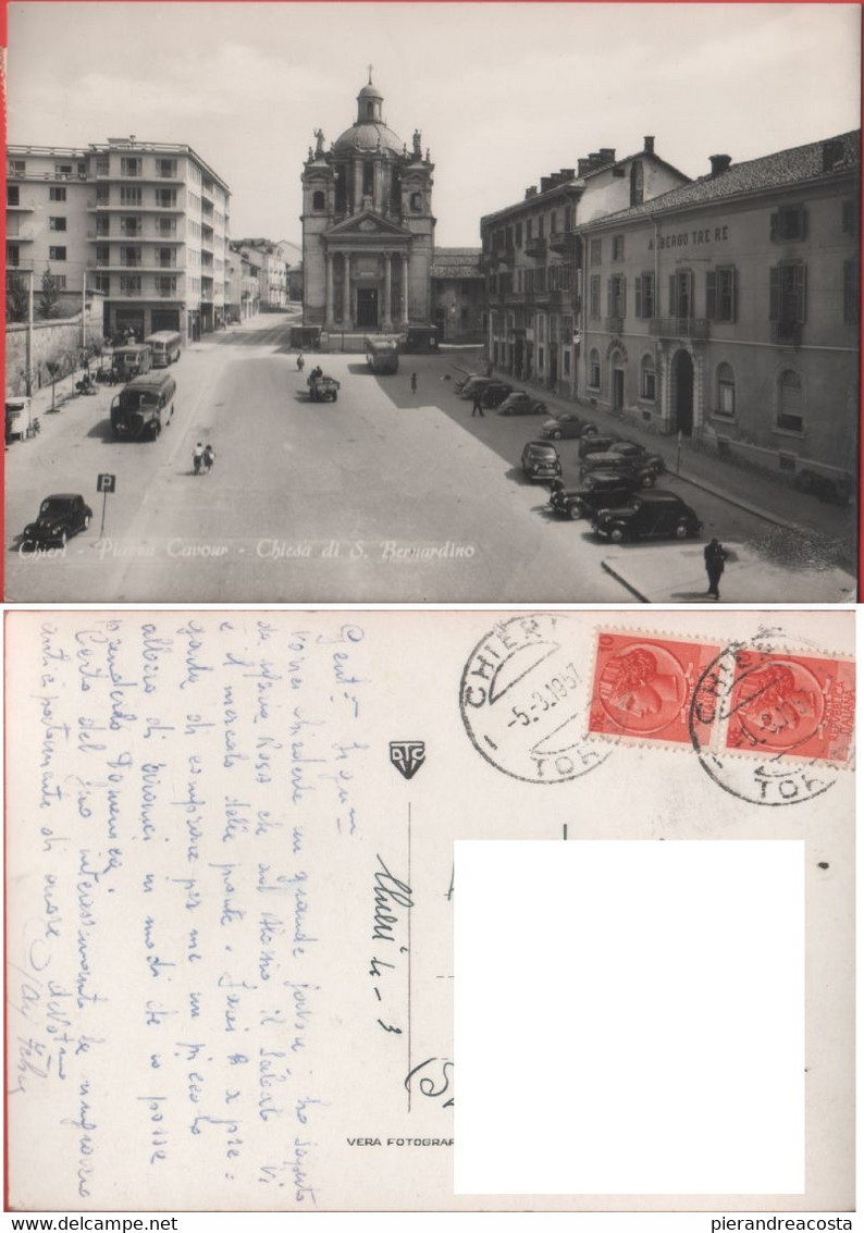 Chieri (TO). Piazza Cavour. Chiesa Di S. Bernardino. Viaggiata 1957 - Otros & Sin Clasificación