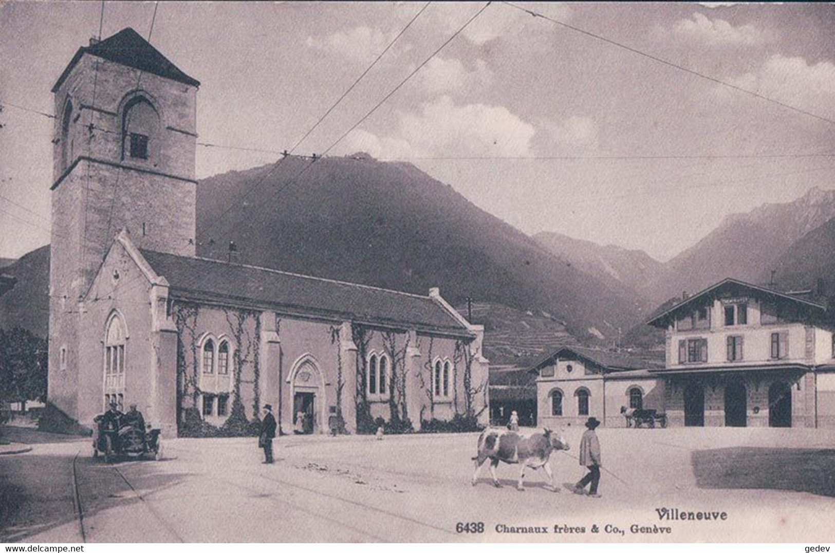 Villeneuve VD, Eglise, Gare Et Automobile (charnaux 6438) - Villeneuve