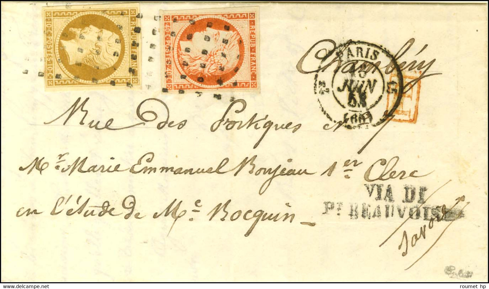 Rouleau De Points / N° 5 + N° 9 (très Belles Marges) Càd PARIS (60) Sur Lettre Pour Chambéry (Etats Sardes). 1853. - SUP - 1849-1850 Ceres