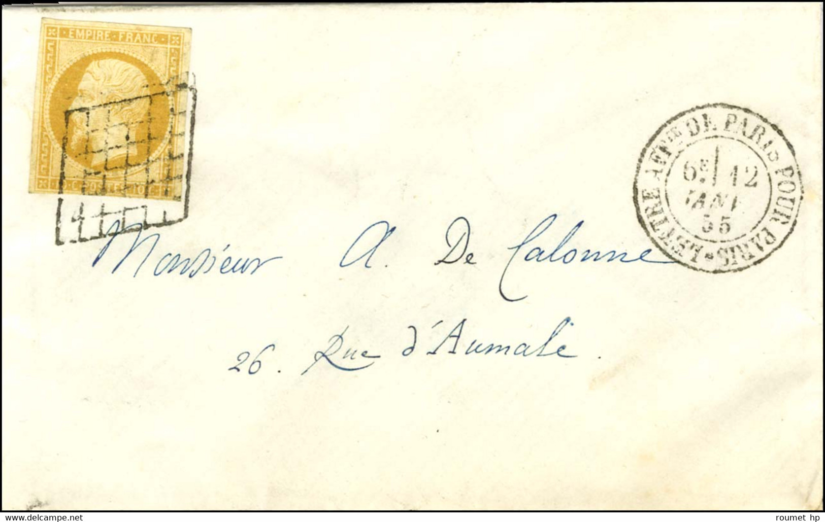 Grille / N° 13 Type 1 Càd LETTRE AFFie De Paris Pour Paris Sur Lettre Locale. 1855. - SUP. - 1853-1860 Napoléon III