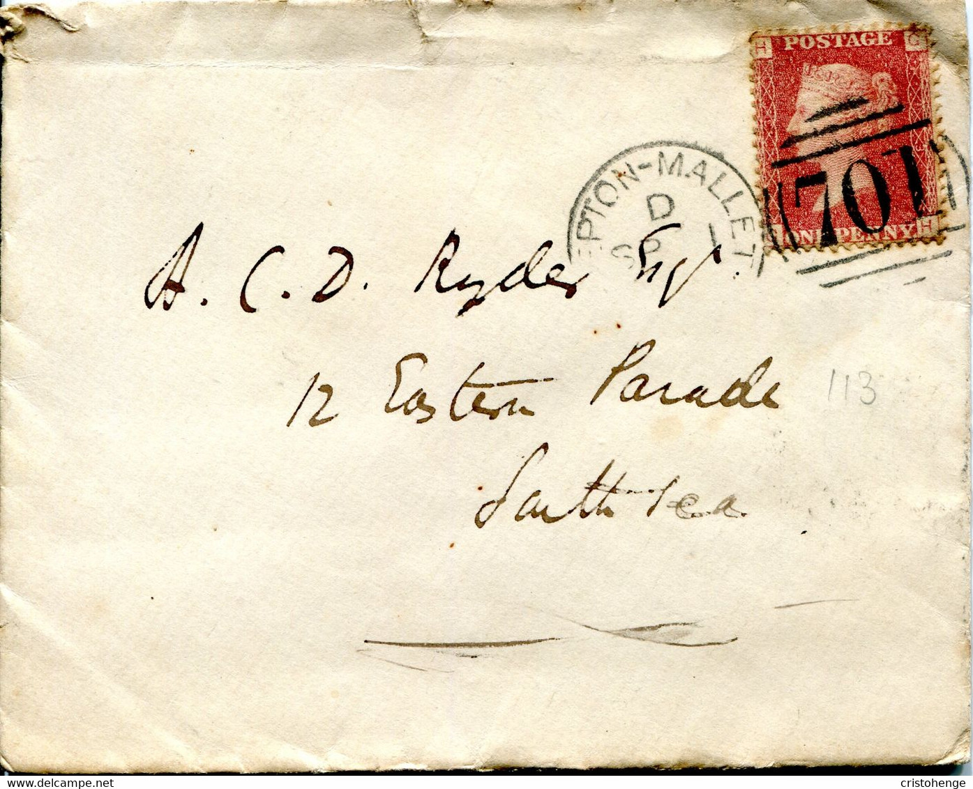Great Britain - England 1869 Cover Shepton Mallet To Southsea - 1d Red - Plate 113 - Briefe U. Dokumente