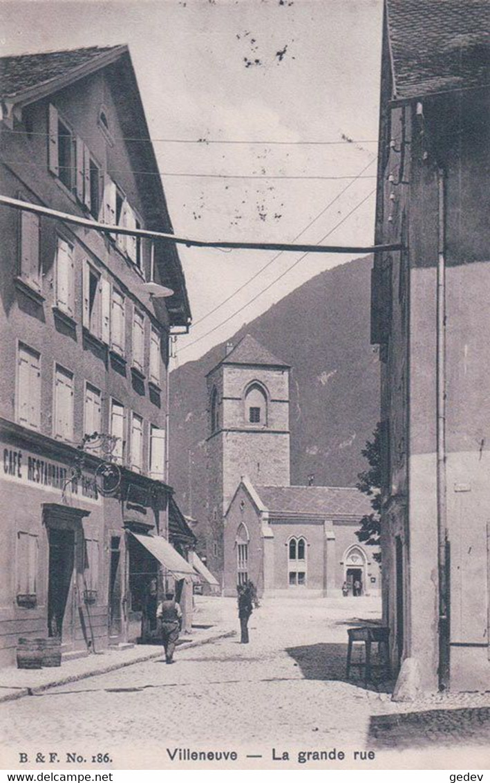 Villeneuve VD, Grande Rue Animée, Café Restaurant Du Raisin (186) - Villeneuve