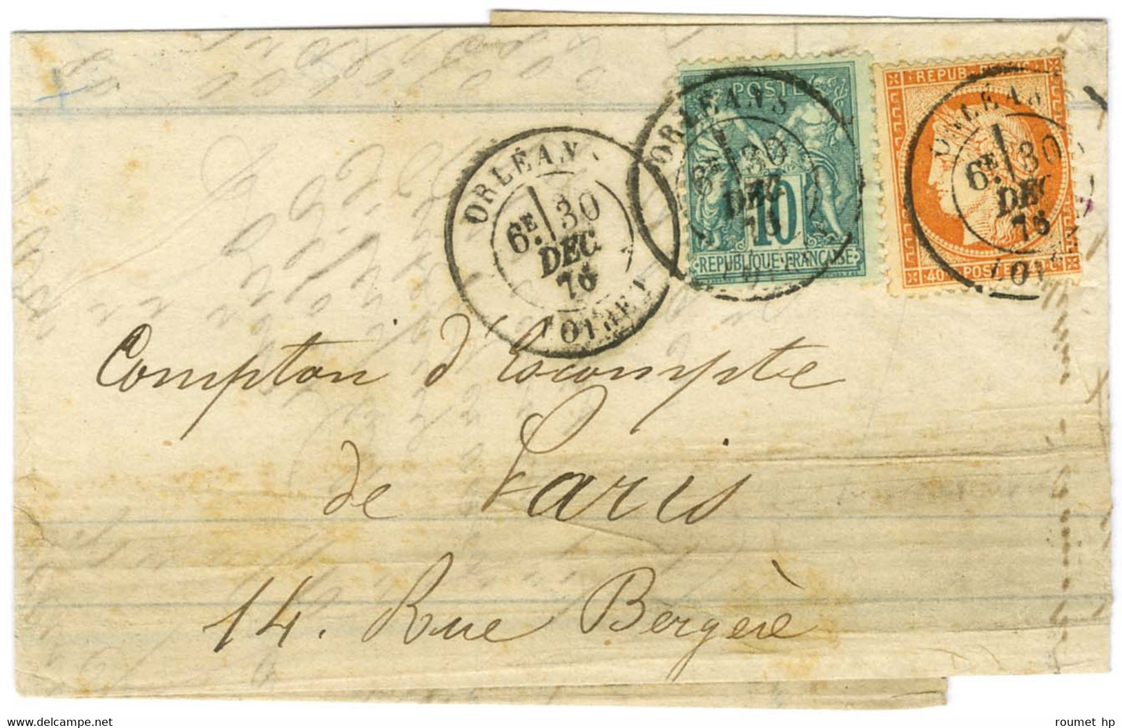 Càd T 18 ORLÉANS / LOIRET / N° 38 + N° 76 Sur Lettre Pour Paris. 1876. - TB. - 1876-1878 Sage (Typ I)