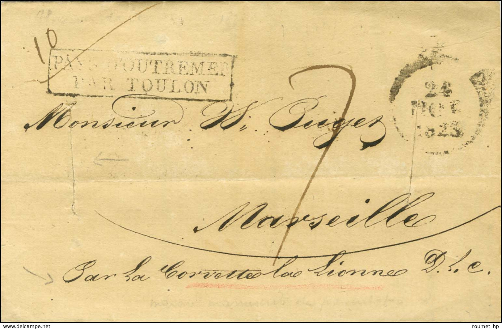 Lettre Avec Texte Daté D'Alexandrie Pour Marseille, Au Recto MP D'entrée Encadrée PAYS D'OUTREMER / PAR TOULON, Entaille - Correo Marítimo