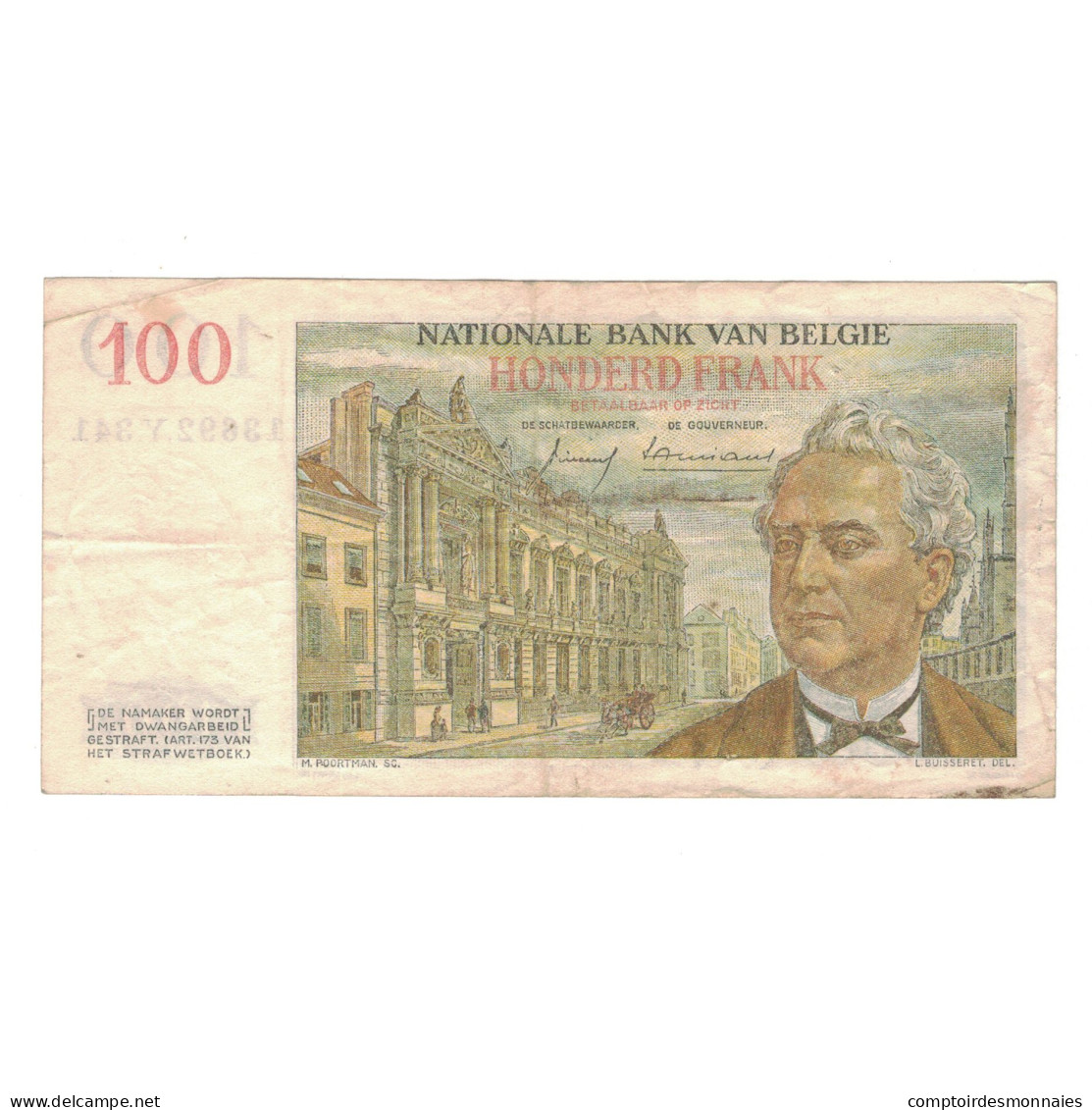 Billet, Belgique, 100 Francs, 1959, 1959-02-12, KM:129c, TTB - 100 Francos