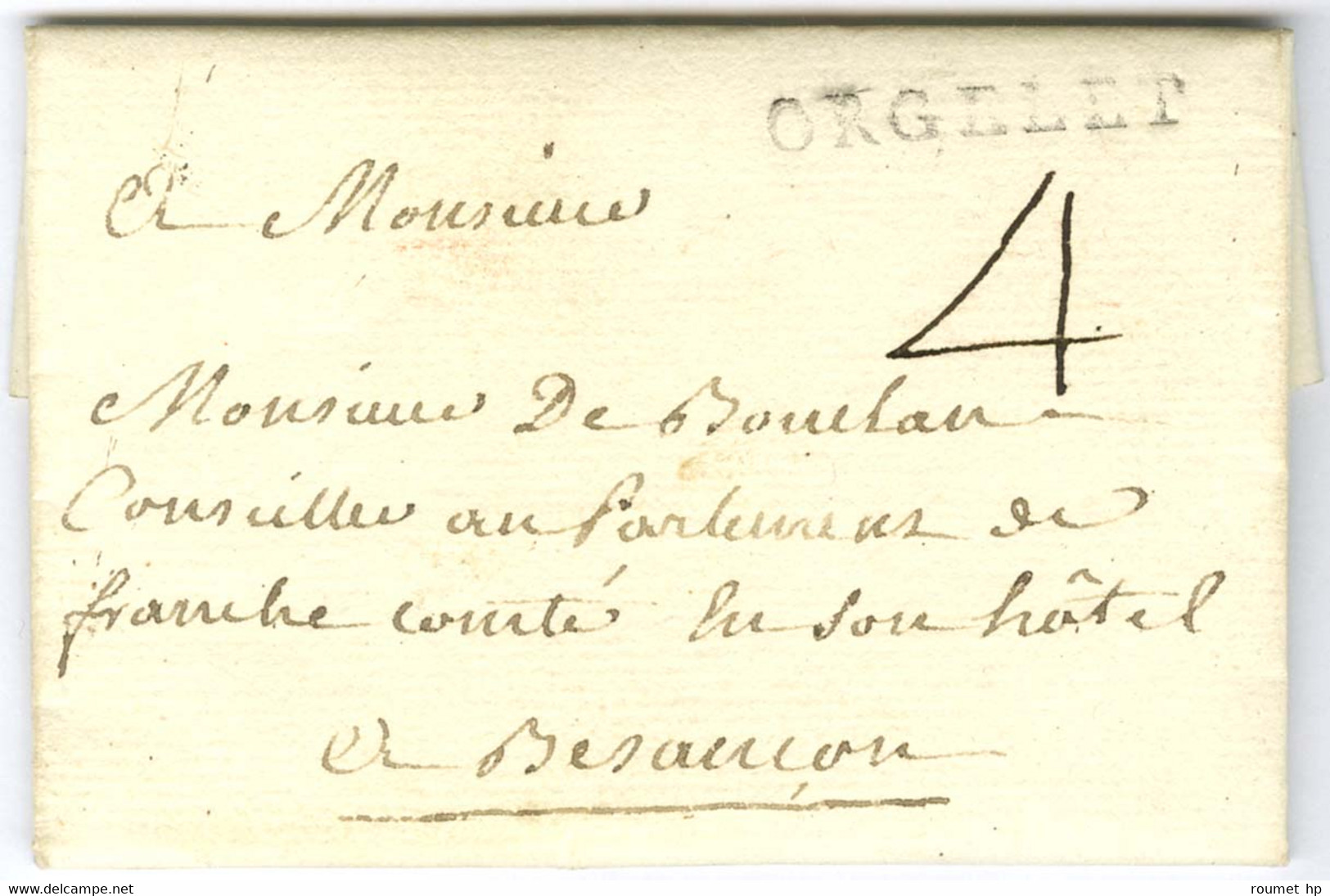 ORGELET (L N° 3) Sur Lettre Avec Texte Daté Moutonne Le 30 Avril (1790) Pour Besançon. - TB / SUP. - R. - Otros & Sin Clasificación