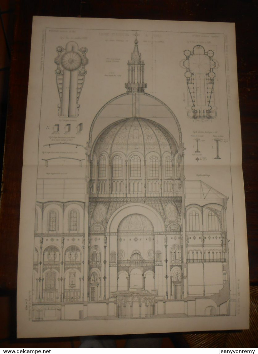 Plan De L'Eglise De Saint Augustin à Paris. 1872. - Travaux Publics