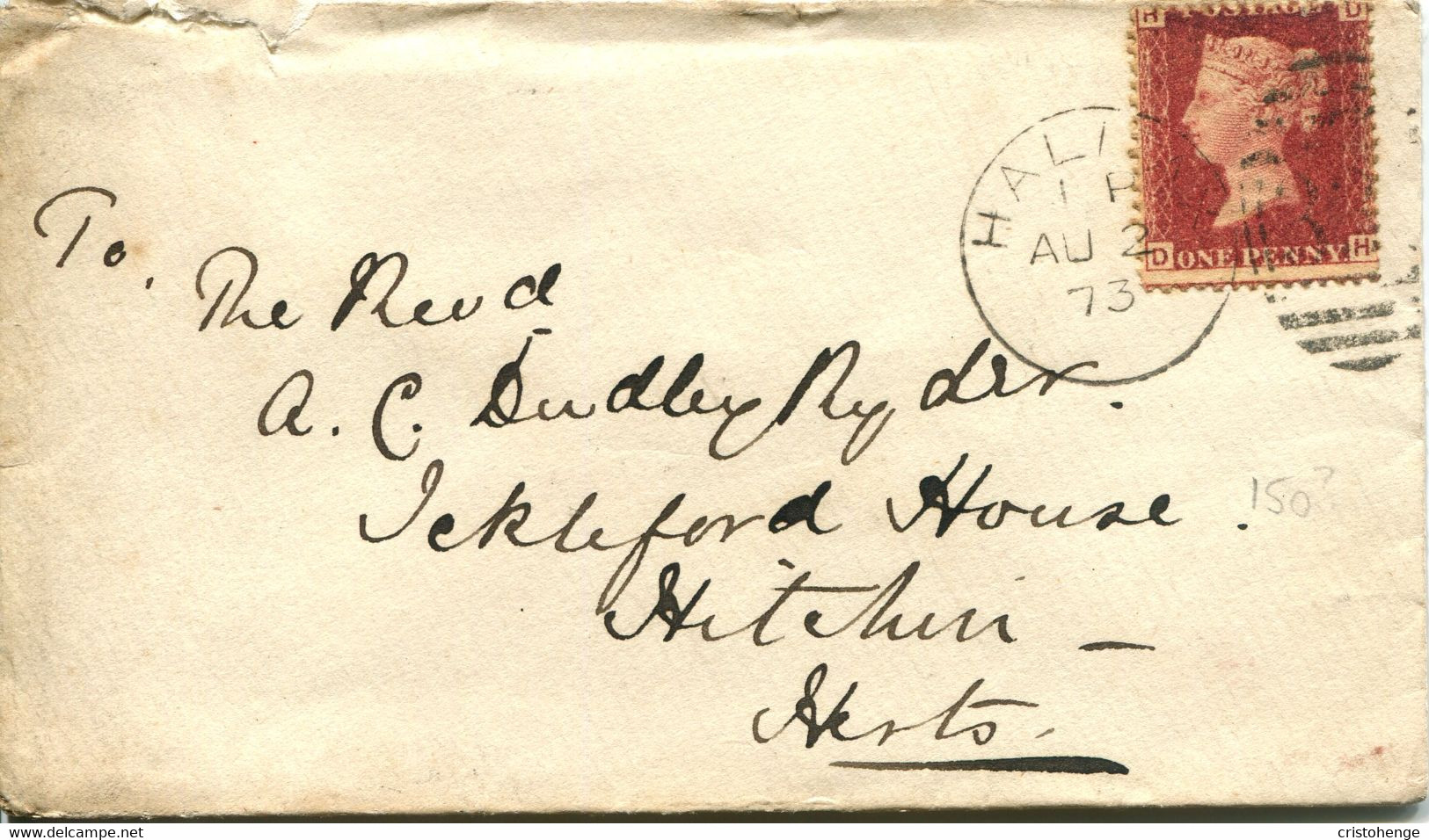 Great Britain - Scotland 1873 Cover Halifax To Hitchin - 1d Red - Plate 150 - Covers & Documents