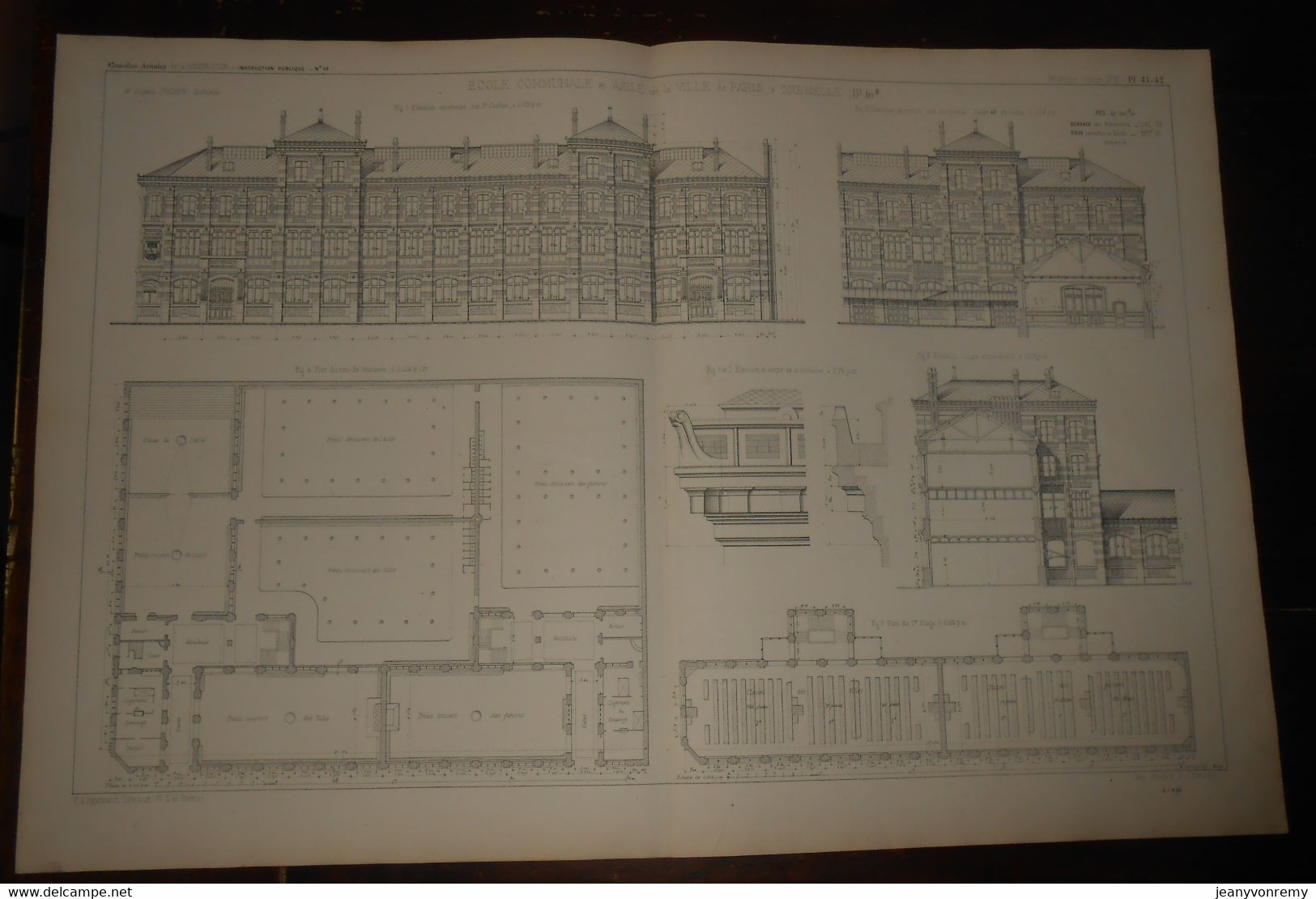 Plans De L'Ecole Communale Et De L'Asile De La Ville De Paris Et Grenelle. 1872. - Travaux Publics