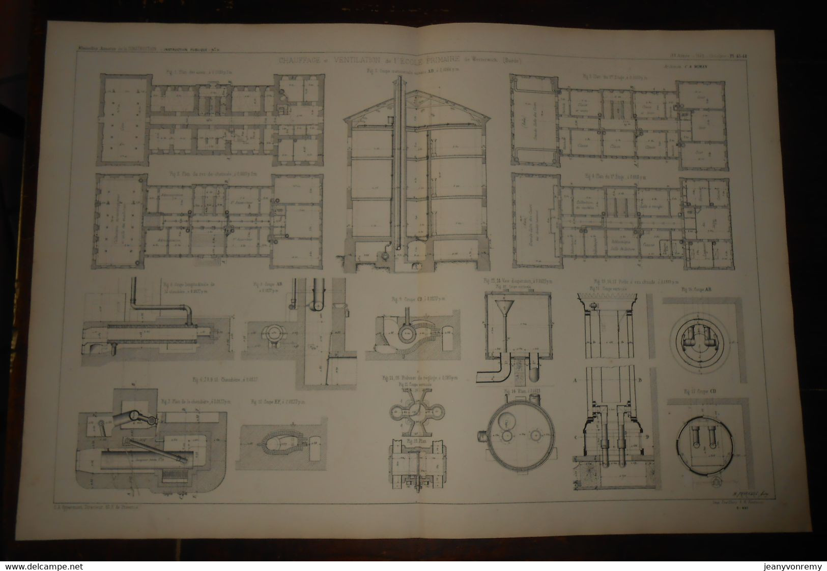 Plan Du Chauffage Et Ventilation De L'Ecole Primaire De Westerwick En Suède. 1872. - Travaux Publics