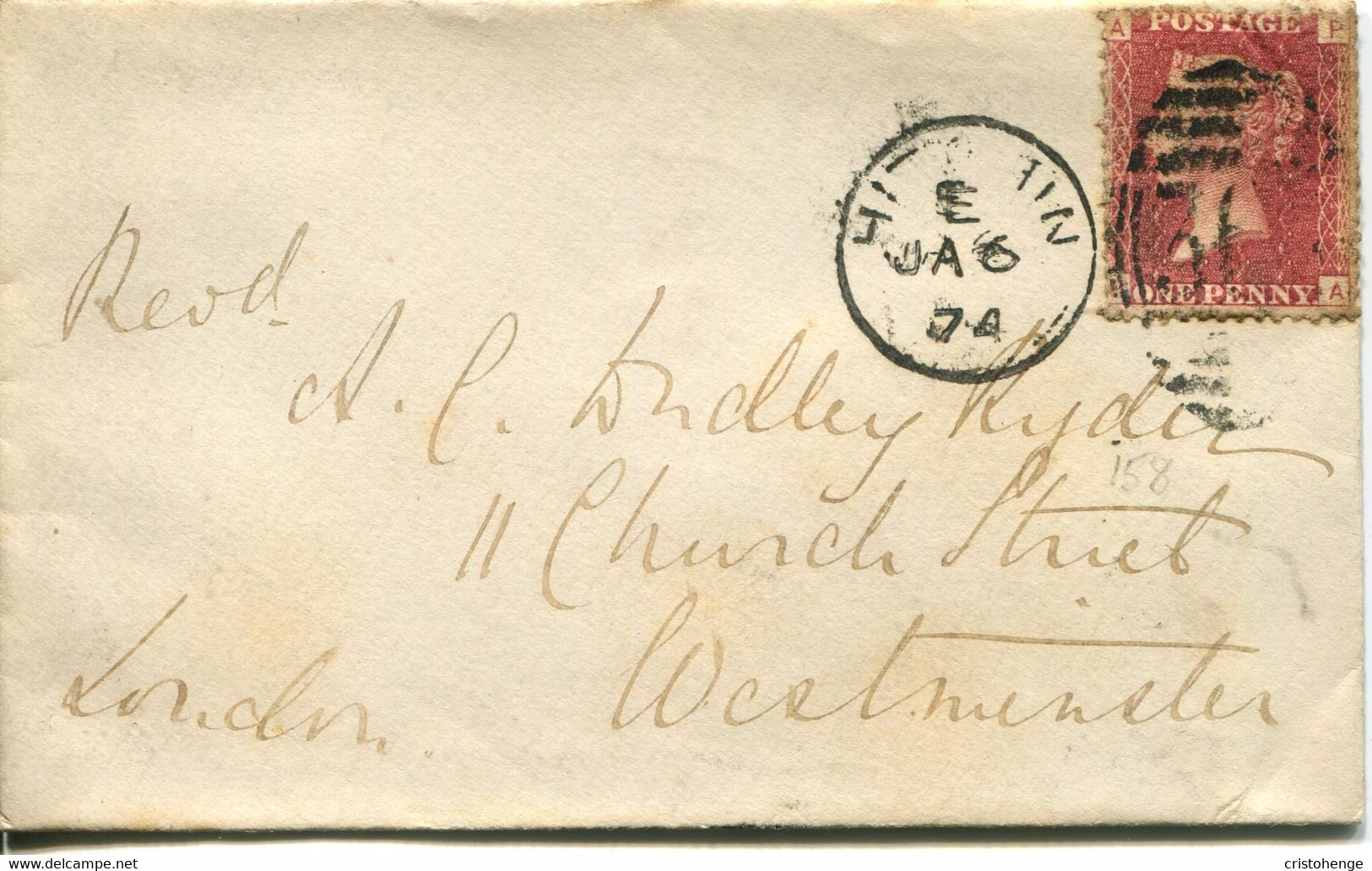 Great Britain - England 1874 Cover Hitchin To London - 1d Red - Plate 158 - Storia Postale