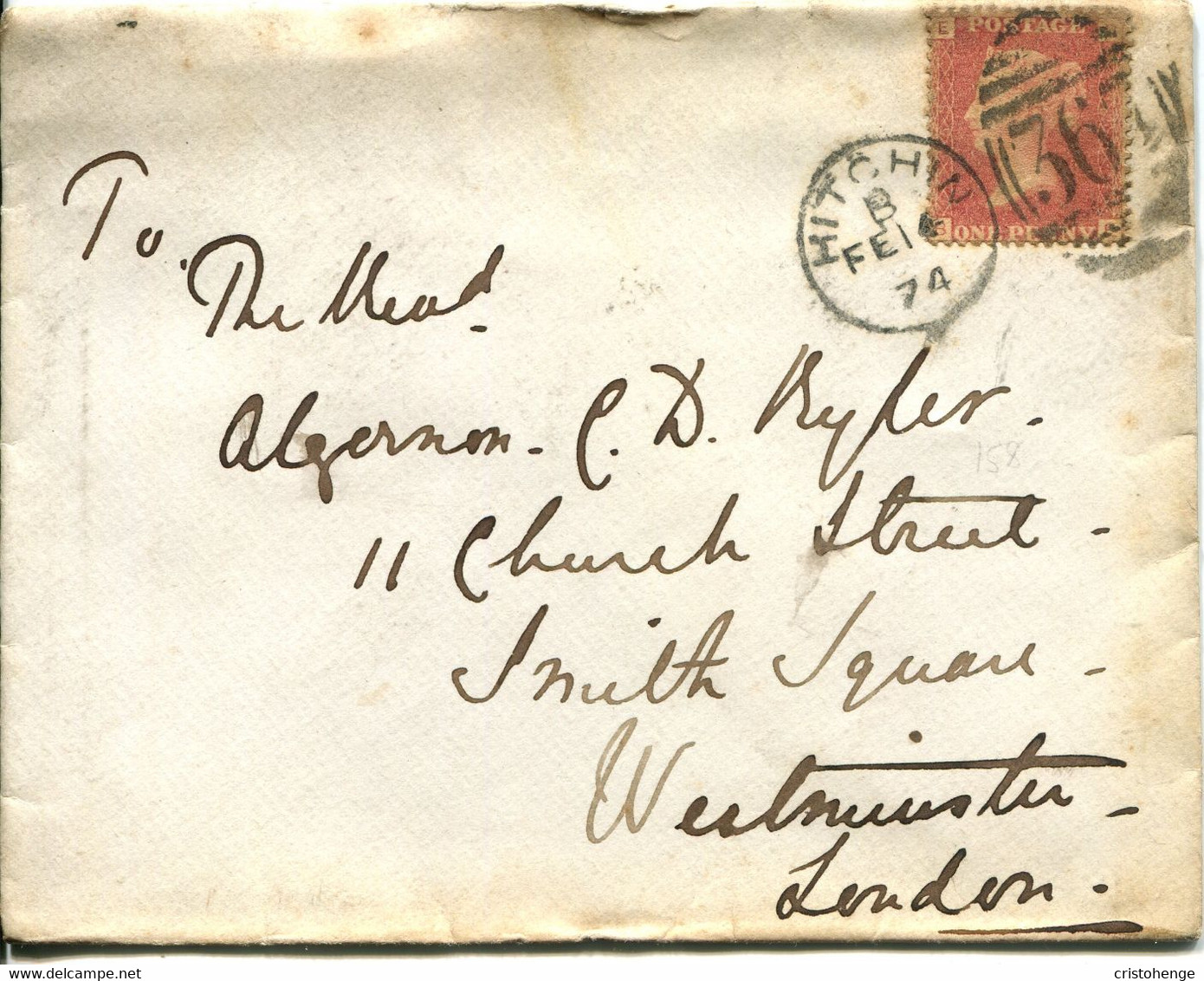 Great Britain - England 1874 Cover Hitchin To London - 1d Red - Plate 158 - Lettres & Documents