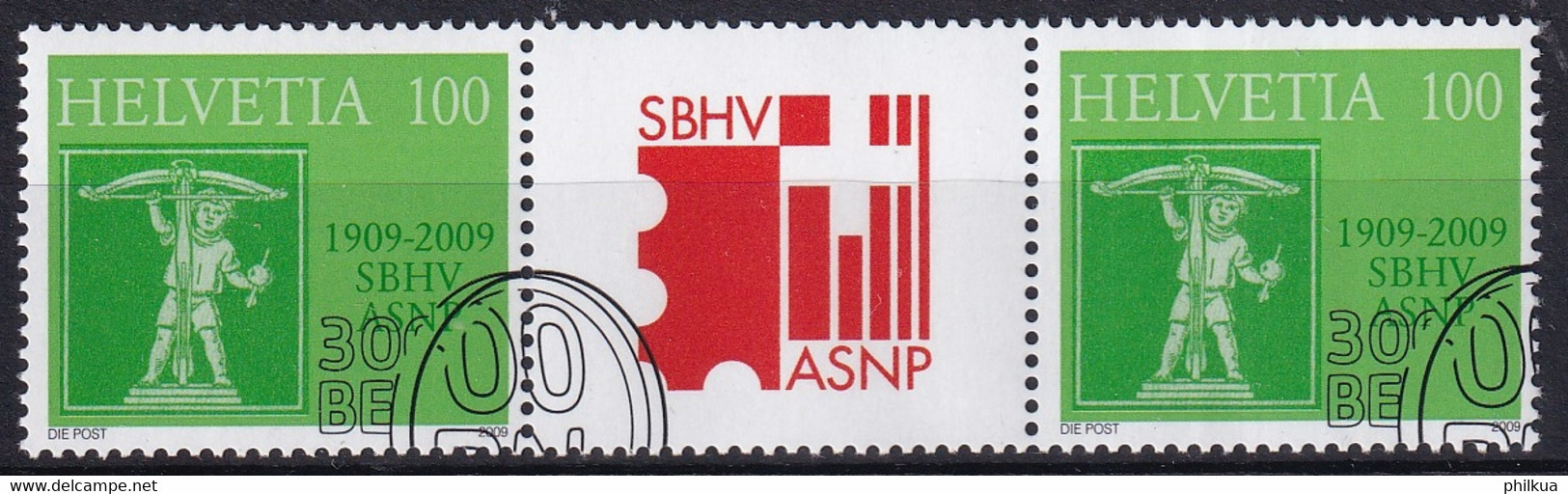 Zumstein S92 / MiNr. 2117 Schweiz 2009, 3. Sept. 100 Jahre Schweizer Briefmarkenhändler-Verband (SBHV/ASNP) - Se-Tenant