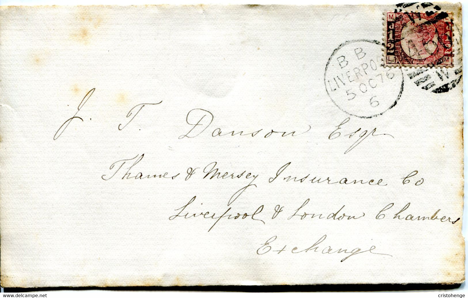 Great Britain - England 1876 Wrapper Cover Liverpool - ½d Bantam - Plate 5 - Storia Postale