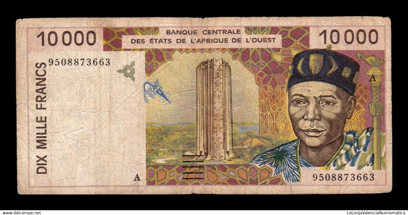 West African St. Costa De Marfil 10000 Francs BCEAO 1995 Pick 114Ac BC F - Elfenbeinküste (Côte D'Ivoire)