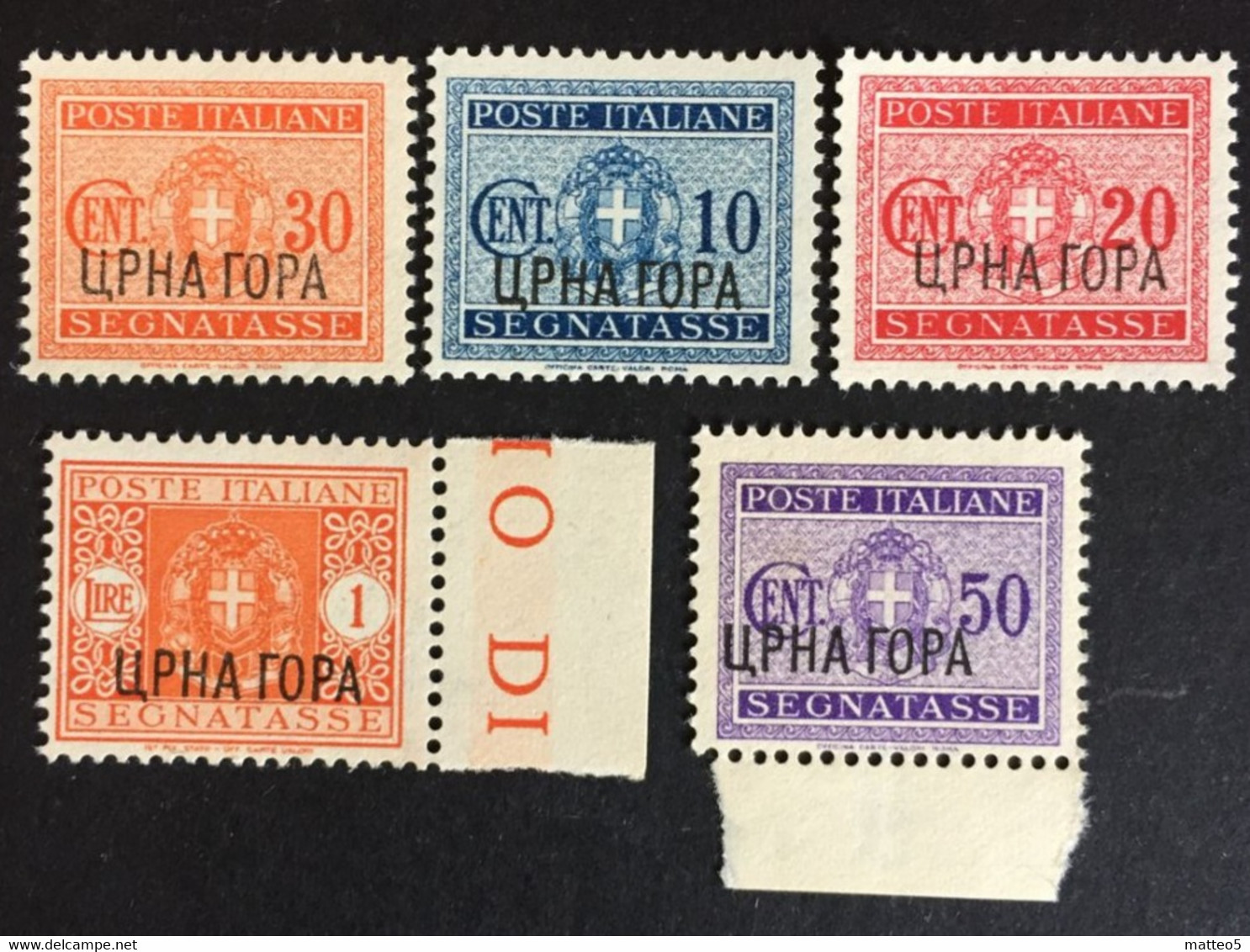 1941 - Italia - Occupazione Montenegro - Segnatasse 5 Valori - Soprastampa UPHA TOPA - Nuovi - Montenegro