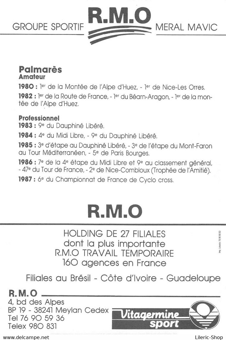 VELO / CYCLISME / EQUIPE R.M.O MERAL MAVIC 1987 - GILLES MAS - PALMARES AU VERSO Cpm - Cyclisme