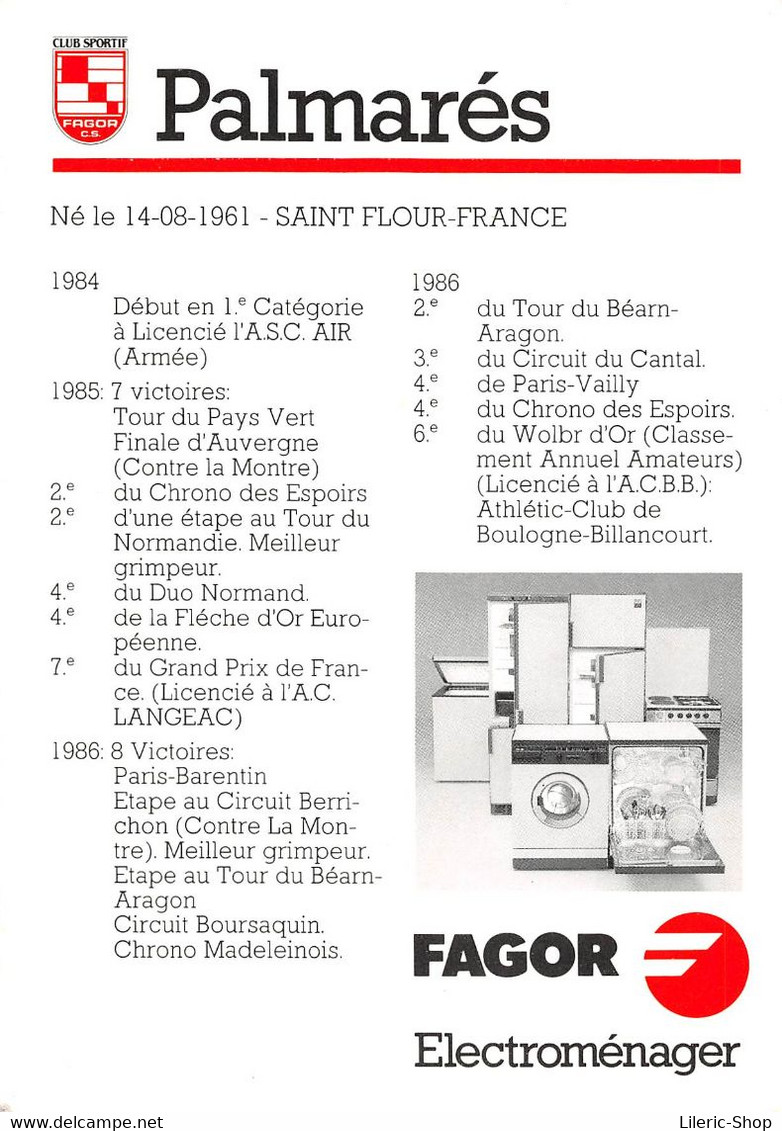 EQUIPE FAGOR 1987 - CLAUDE SEGUY - PALMARES AU VERSO Cpm - Cyclisme