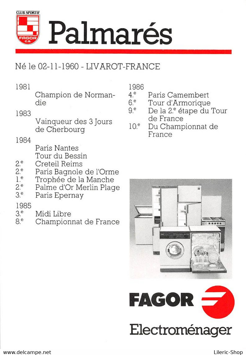 EQUIPE FAGOR 1987 - FRANCOIS LEMARCHAND - PALMARES AU VERSO Cpm - Cycling