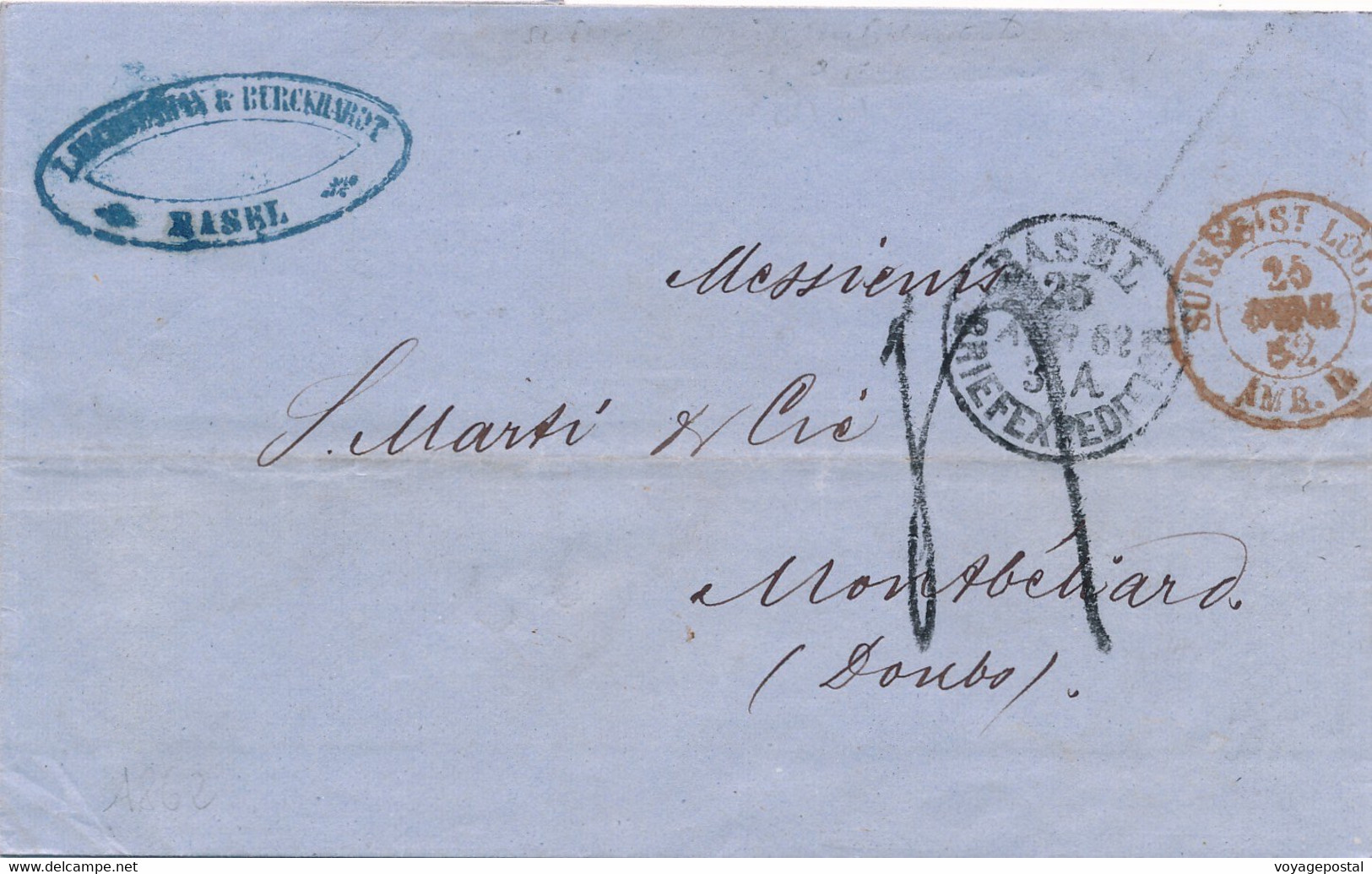 LETTRE BASEL BRIEFEXPEDITION SUISSE ST LOUIS AMB MONTBÉLIARD COVER SWITZERLAND - Brieven En Documenten