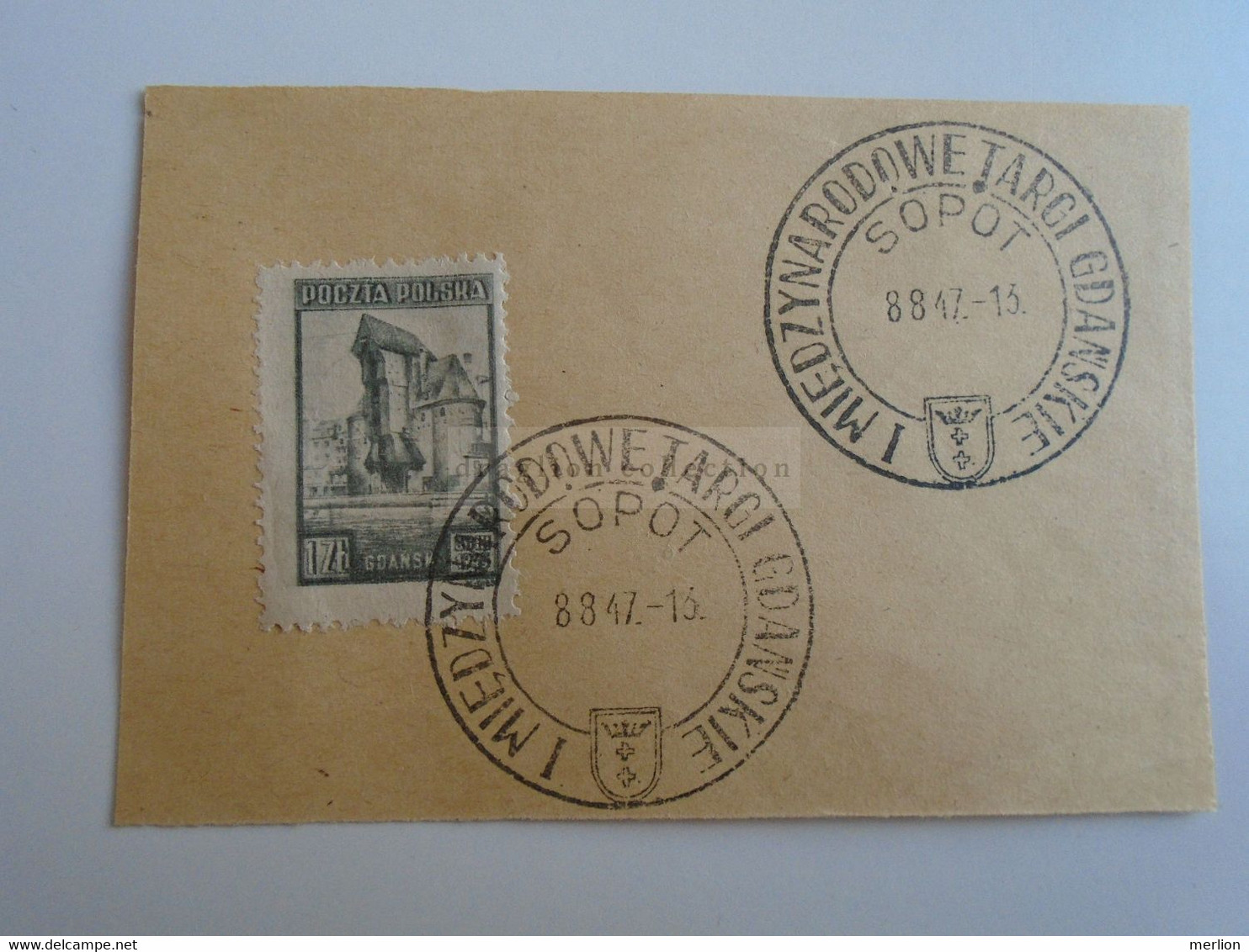 D189573  POLAND POLSKA 1947 1ST GDANSK INTERNATIONAL TRADE FAIR Commemorative Cancel - Other & Unclassified