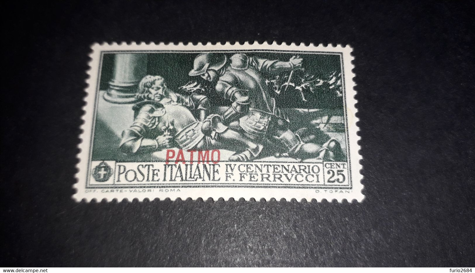 04AL16 POSSEDIMENTI ITALIANI ISOLE EGEO 1930 FERRUCCI SOPRASTAMPA PATMO 25 CENT. "X" - Egée (Scarpanto)