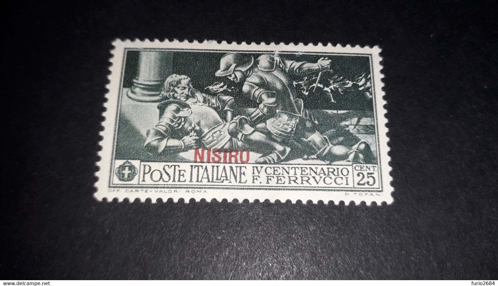 04AL16 POSSEDIMENTI ITALIANI ISOLE EGEO 1930 FERRUCCI SOPRASTAMPA NISIRO CENT. 25 "X" - Aegean (Scarpanto)