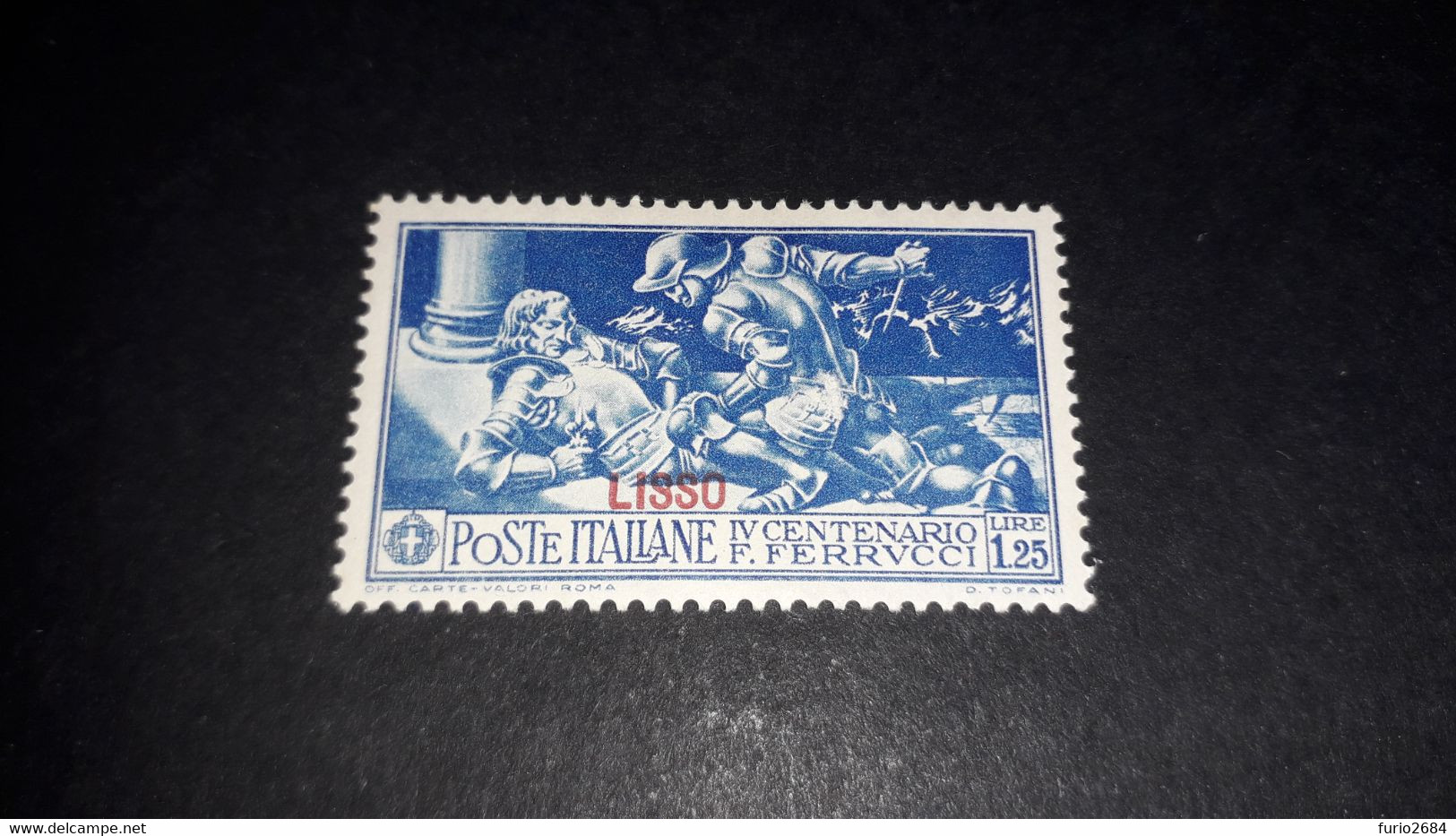 04AL16 POSSEDIMENTI ITALIANI ISOLE EGEO 1930 FERRUCCI SOPRASTAMPA LISSO LIRE 1,25 "X" - Egeo (Scarpanto)