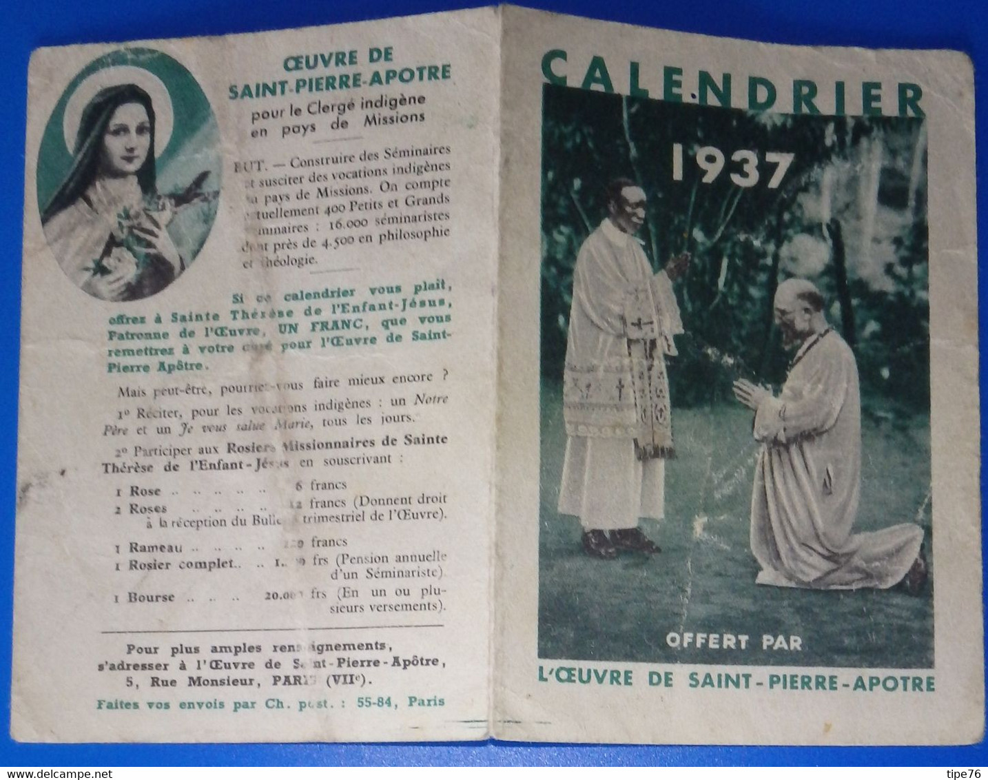 Petit Calendrier De Poche 1937 Oeuvre De Saint Pierre Apôtre - Grand Format : 1921-40