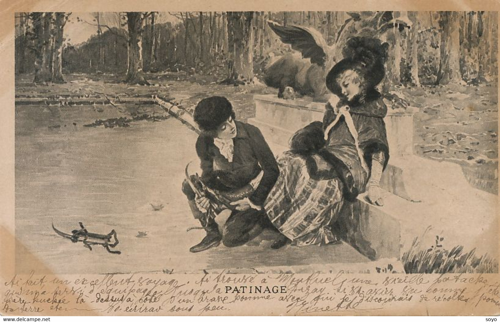 Patinage Ice Skating Art Card Viennoise Girl Shoeing Another Girl - Figure Skating