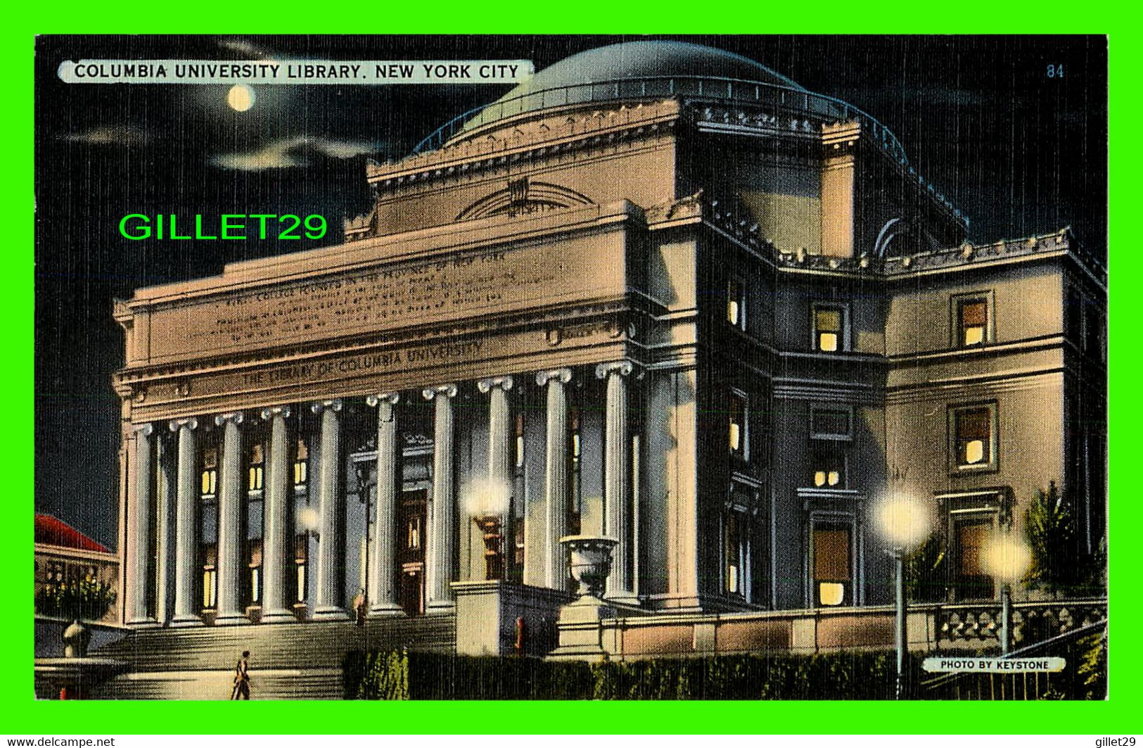 NEW YORK CITY, NY - COLUMBIA UNIVERSITY LIBRARY AT NIGHT - PHOTO BY KEYSTONE - ACACIA CARD CO - - Unterricht, Schulen Und Universitäten